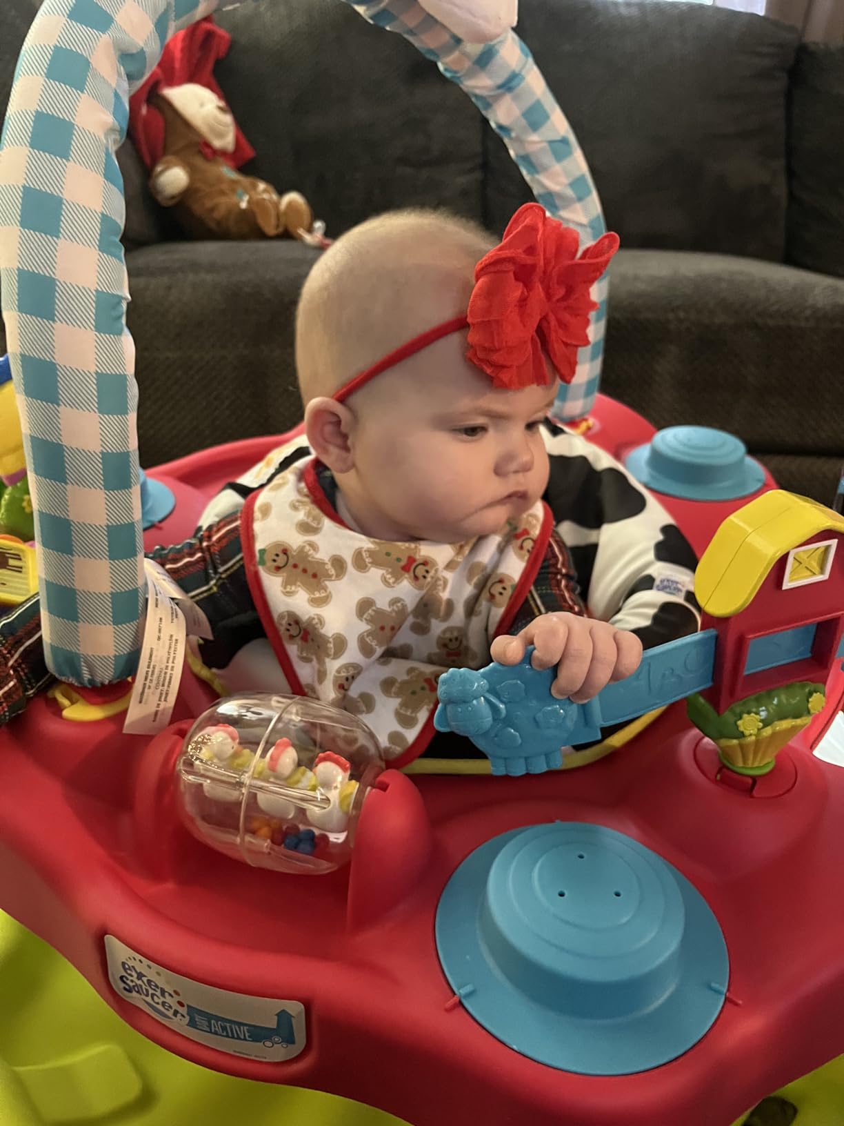 Evenflo Exersaucer Moovin & Groovin Activity Center, 25x30x30 Inch | 3 Height Modes up to 30 in., Ages 4-12 Months, 7 Interactive Toys, 12+ Activities, Machine Washable Seat Pad customer photo 1