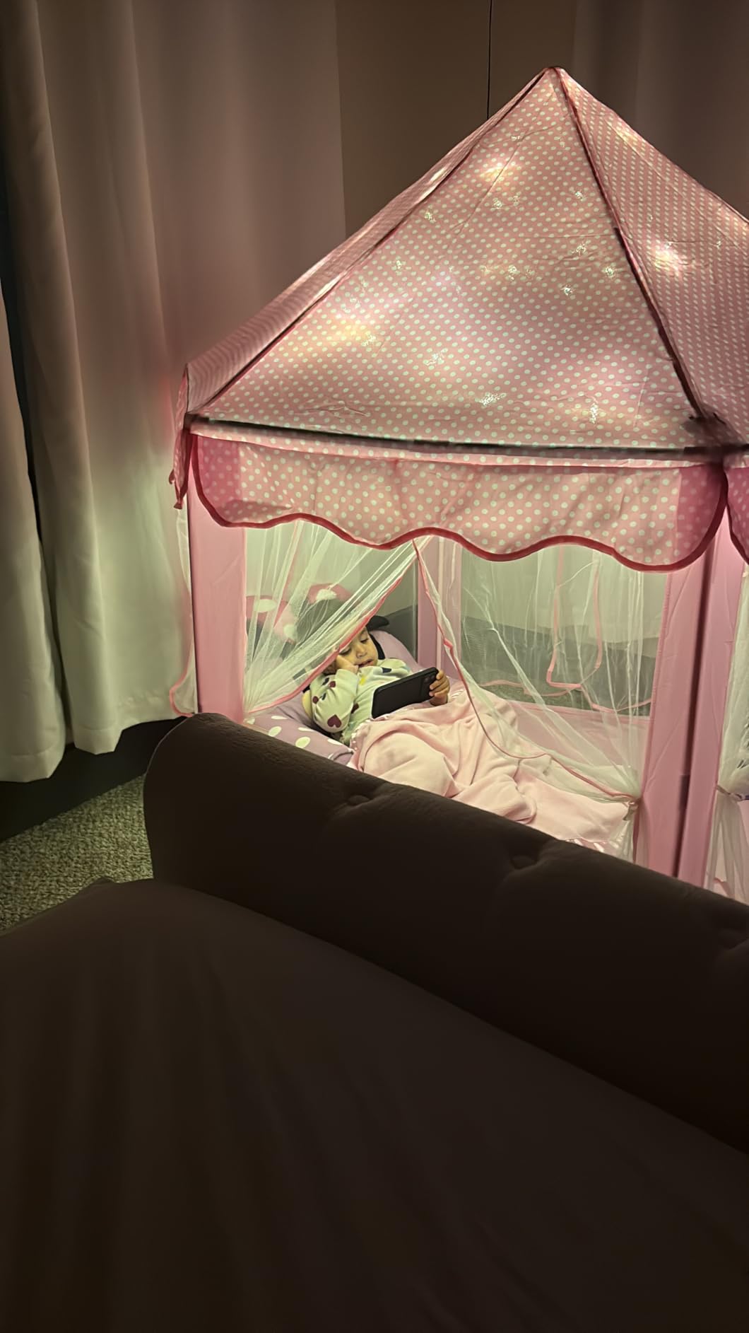 Monobeach Princess Tent Girls Large Playhouse Kids Castle Play Tent with Star Lights Toy for Children Indoor and Outdoor Games, 55'' x 53'' (DxH) customer photo 1