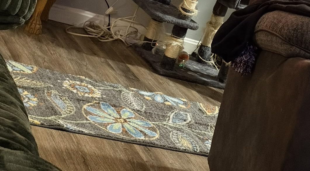 Maples Rugs Reggie Floral Runner Rug - Made in USA - Washable, Non Slip Indoor Carpet for Kitchen, Hallway, and Laundry Room, 2' x 6', Dark Grey customer photo 1