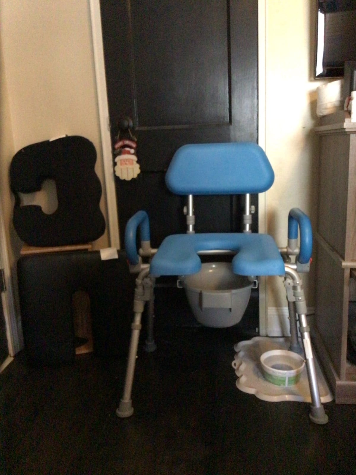 Platinum Health Foldable Commode & Shower Chair, Soft, Warm, Portable XL Toilet Seat with Open Front, Padded Pivoting Armrests, Adjustable Height, Includes Free Pail, Aluminum, Polyurethane Foam, Blue customer photo 2