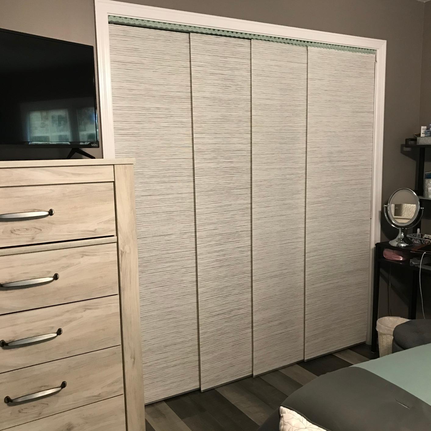 GoDear Design Woven Panel Track Blinds, Marble | Adjustable Sliding Vertical Blinds for Patio Doors & Glass Windows, 45.8