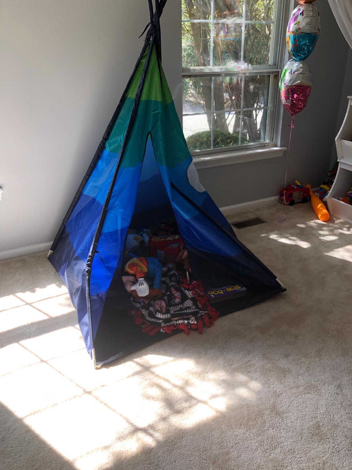 USA Toyz Happy Hut Teepee Tent for Kids - Indoor Pop Up Teepee Kids Playhouse Tents for Boys, Girls, Toddlers with Portable Storage Bag (Blue) customer photo 1