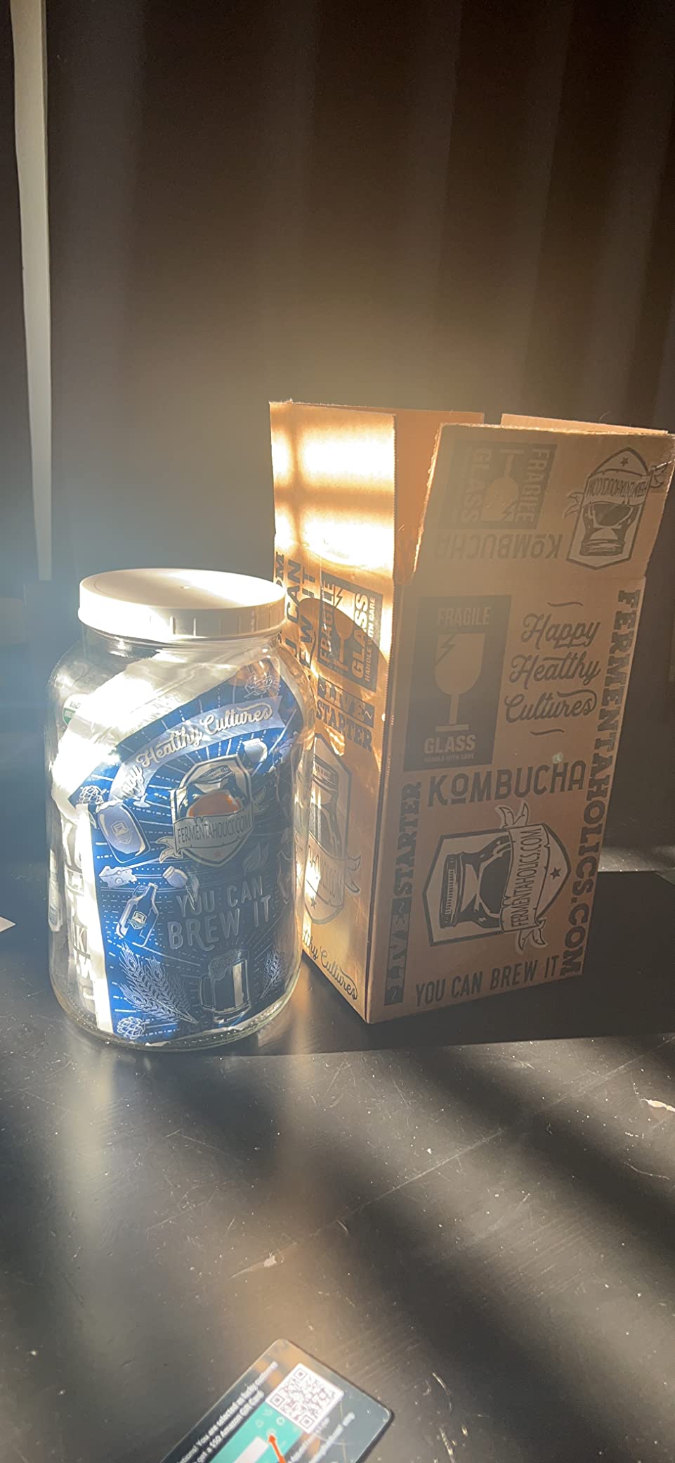 Kombucha Essentials Kit - Includes USDA Organic Kombucha SCOBY + 1-Gallon Glass Fermenting Jar with Breathable Cover + pH Strips + Rubber Band + Adhesive Thermometer - Brew kombucha at Home customer photo 1