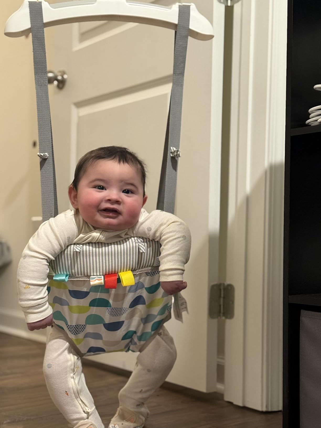 Bright Starts Playful Parade Door Jumper for Baby with Adjustable Strap, 6 Months and Up, Max Weight 26 lbs customer photo 1