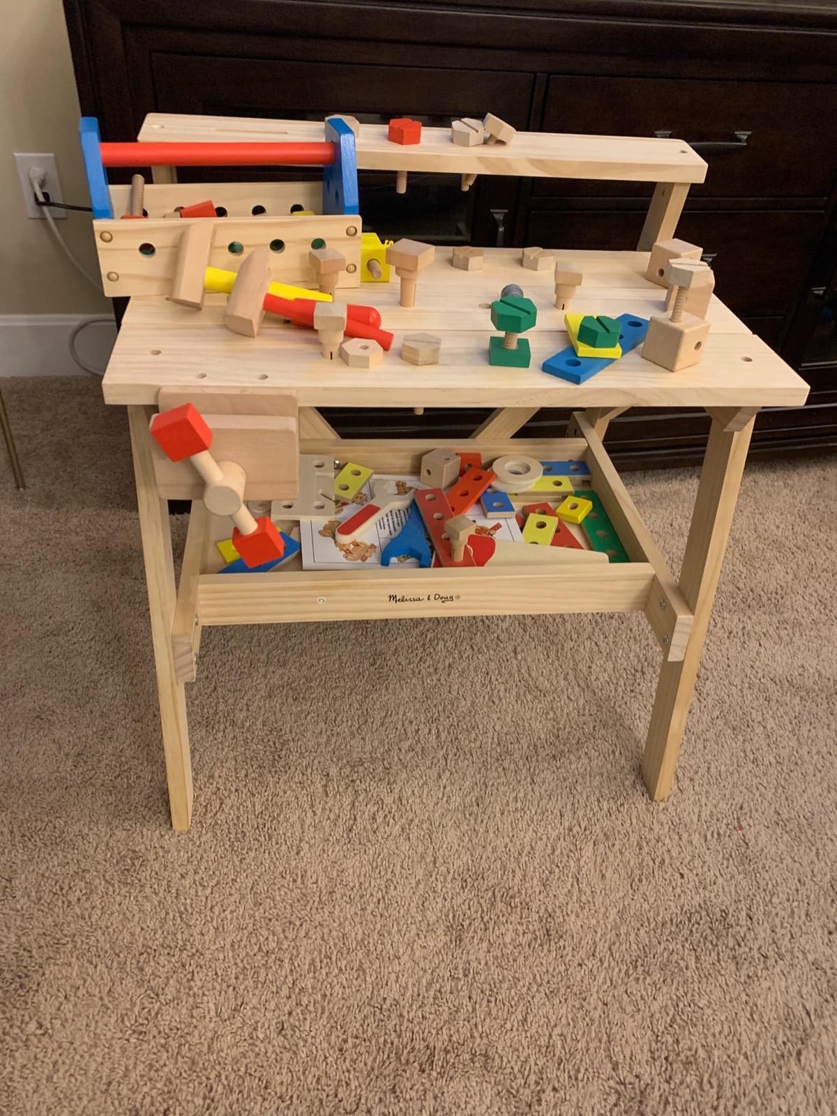 Melissa & Doug Wooden Project Workbench, 55-Piece Pretend Building Set - Includes 5 Wooden Tools & Vise, Sparks Imaginative Pretend Play, Builds Problem Solving Skills, Gift For Kids Ages 3+ customer photo 1