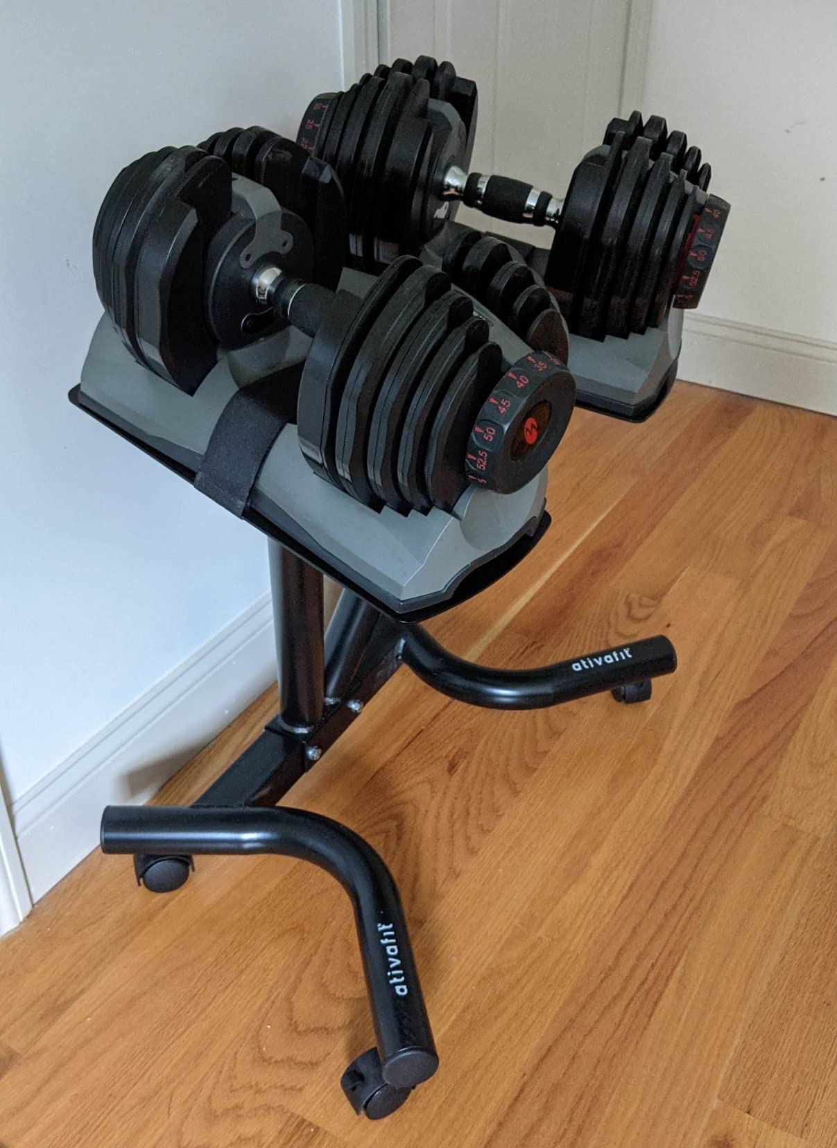 ATIVAFIT Adjustable Dumbbell Stand Fitness Dial Dumbbell Rack with Adjustable Belt for Home Gym Set customer photo 2