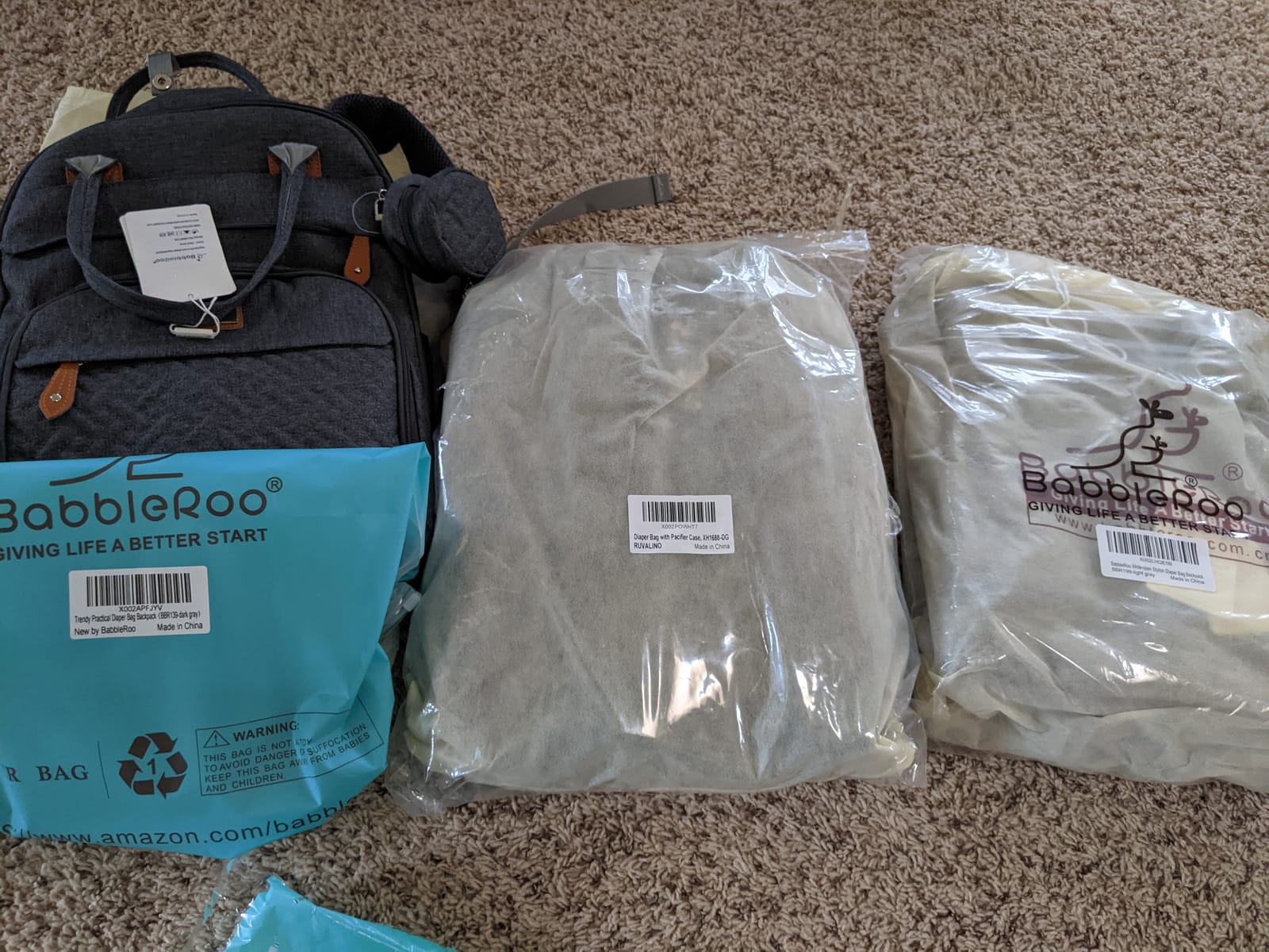 BabbleRoo Diaper Bag Backpack - Baby Essentials Travel Tote - Multi Function Water Resistant Diaper Bag, Travel Essentials Baby Bag with Changing Pad, Stroller Straps & Pacifier Case - Dark Gray customer photo 2