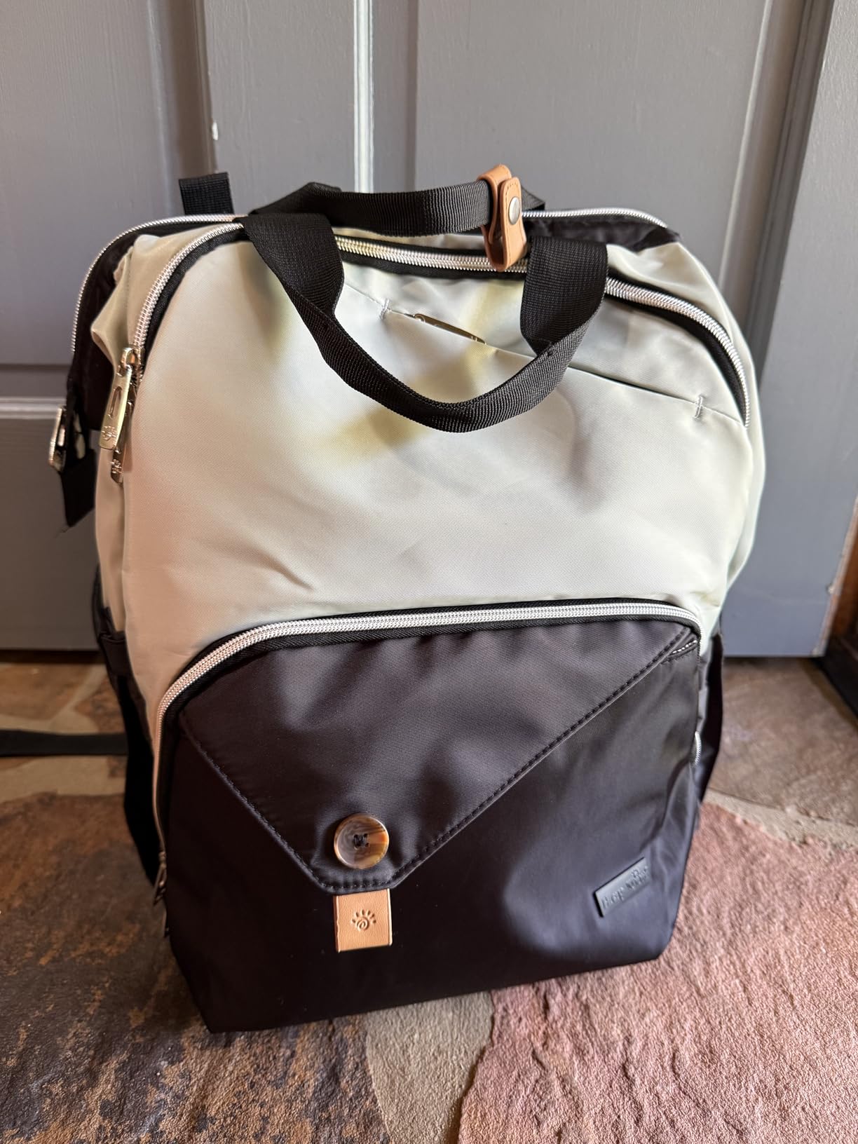 Hap Tim Diaper Bag Backpack,Large Capacity Travel Back Pack Maternity Baby Nappy Changing Bags, Double Compartments with Stroller Straps,Waterproof,Grey Black(US7340-GB) customer photo 1