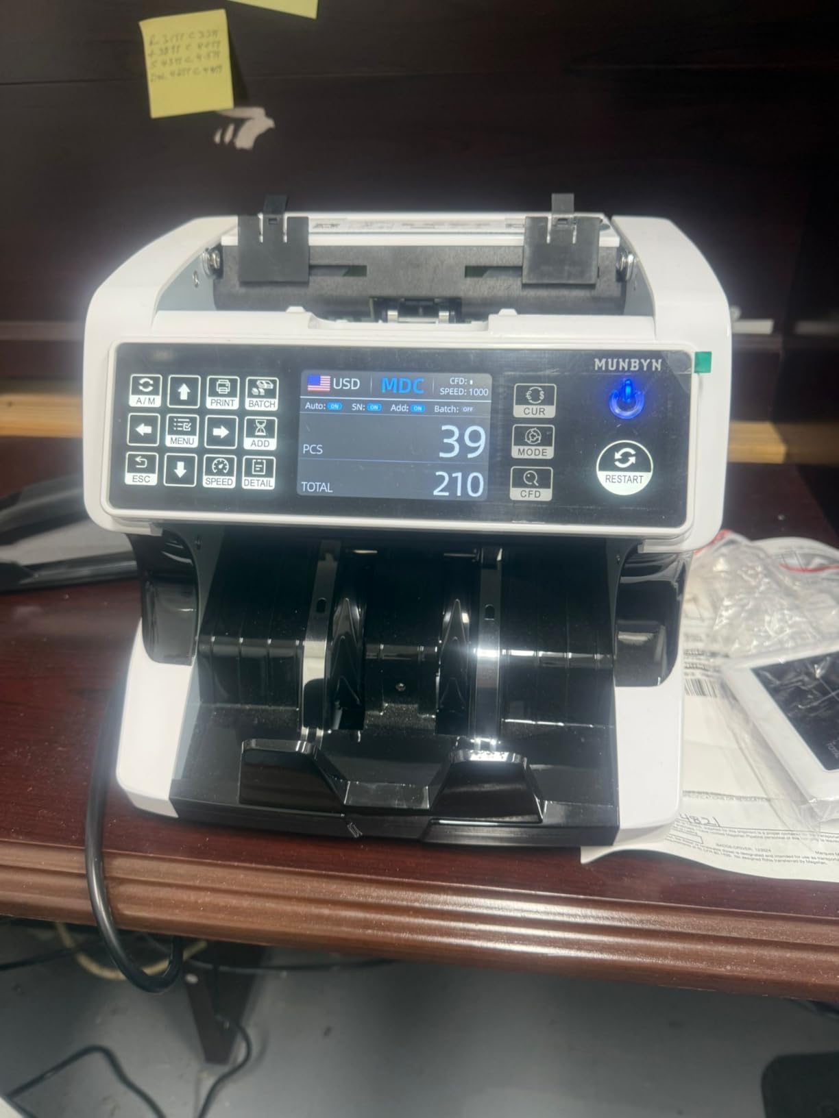 MUNBYN IMC01 Bank Grade Money Counter Machine Mixed Denomination, 2CIS/UV/IR/MG/MT Counterfeit Detection, Serial Number, MUL Currency Cash Counter, Printer Compatible customer photo 1