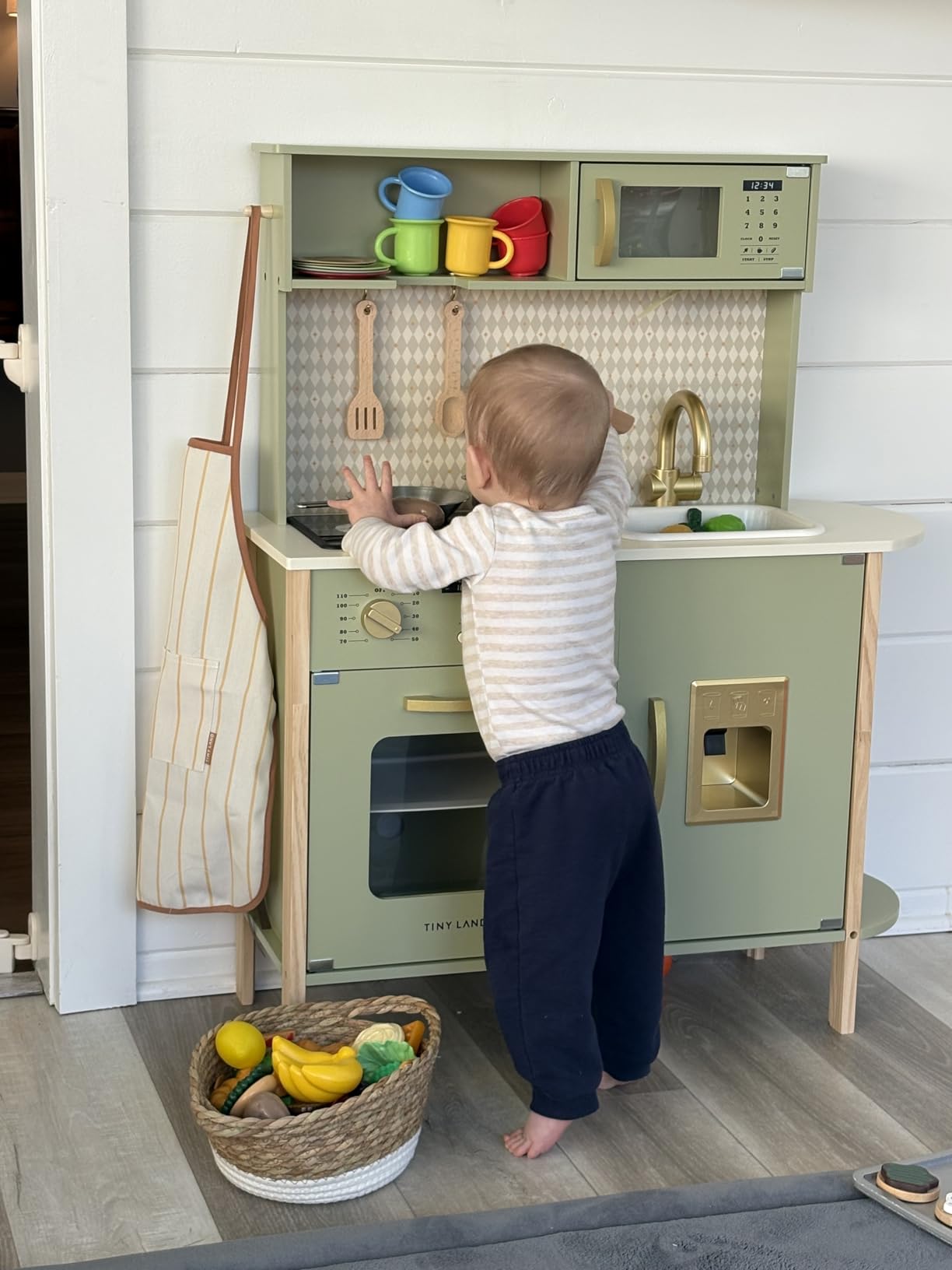 Tiny Land Play Kitchen for Kids - Real Lights, Sounds & Adjustable Height | Wooden Chef Pretend Play Set, 18 Pcs Toy Food & Cookware Accessories, Ideal Gift for Toddlers customer photo 1