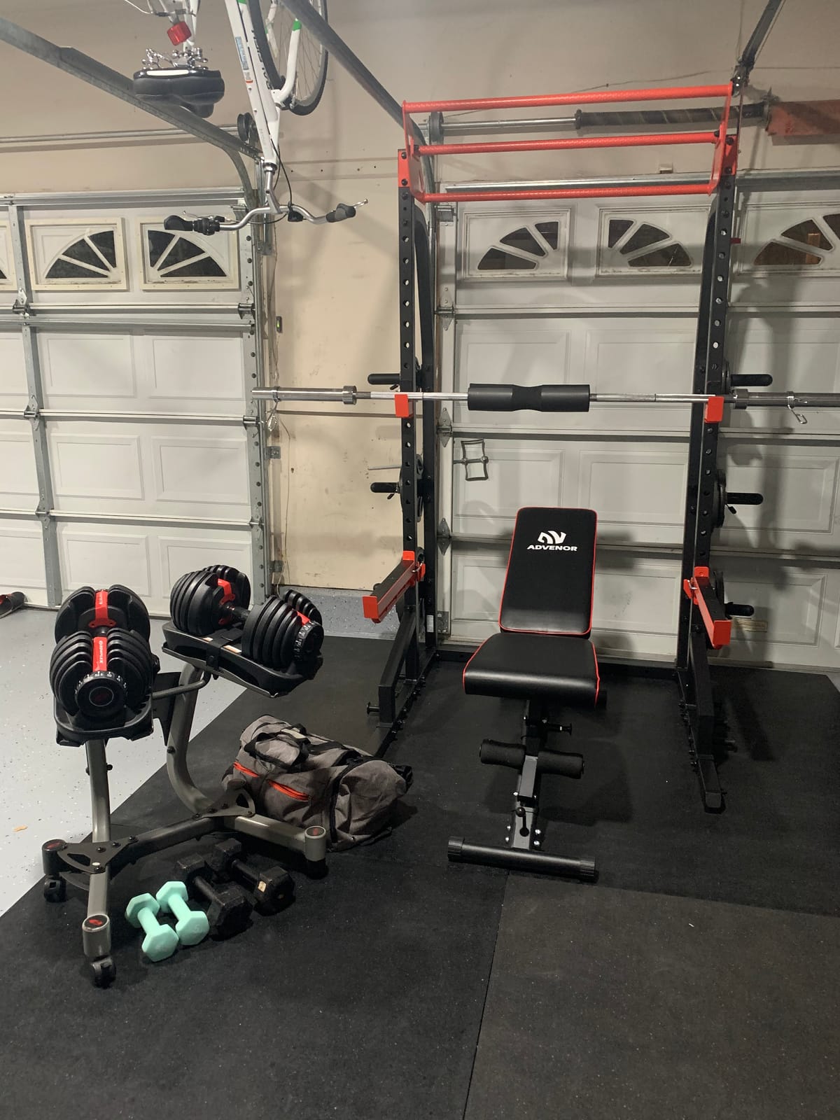 Half Rack Cage with Adjustable Pull-Up Bar | 1000 lb Capacity, J-Hooks & Spotter Arms, 3-Way Pull-Up Bars, 7 ft Barbell Ready, 6 Plate Posts, Band Pegs, Bolt Anchors customer photo 1