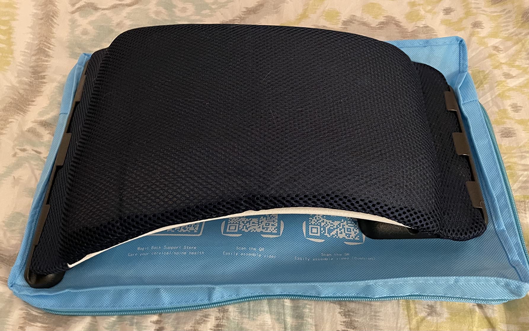 Multi-Level Magic Back Stretching Device with Memory Foam Pad, Back Lumbar Support for Office Chair and Car Lumbar Traction Device for Back Pain Relief (Blue Pad/Black) customer photo 1