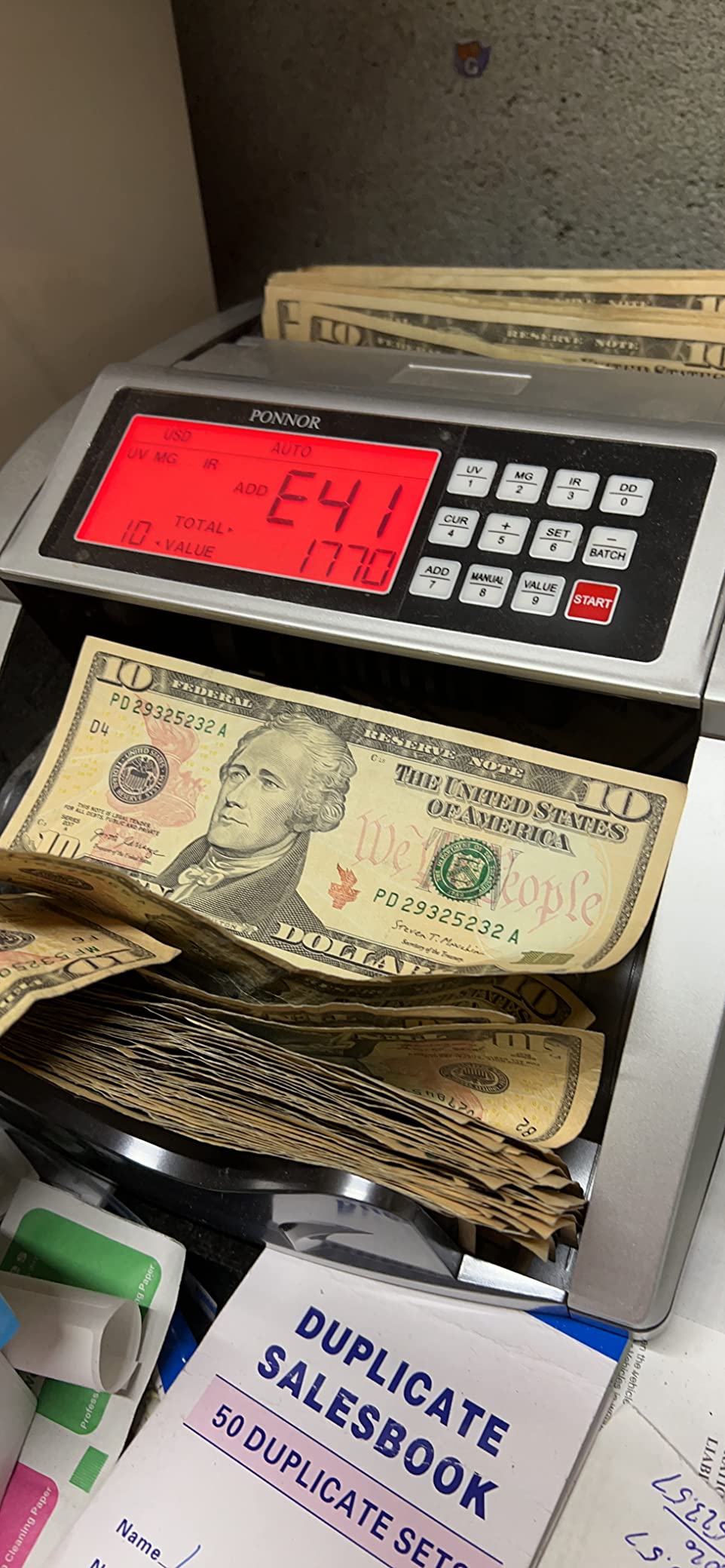PONNOR Money Counter Machine with Value Bill Count, Cash Counter for Dollar, Euro with UV/MG/IR/DD/DBL/HLF/CHN Counterfeit Detection, Add/Bat/Value Mode Bill Counting Machine with Large LCD Display customer photo 2