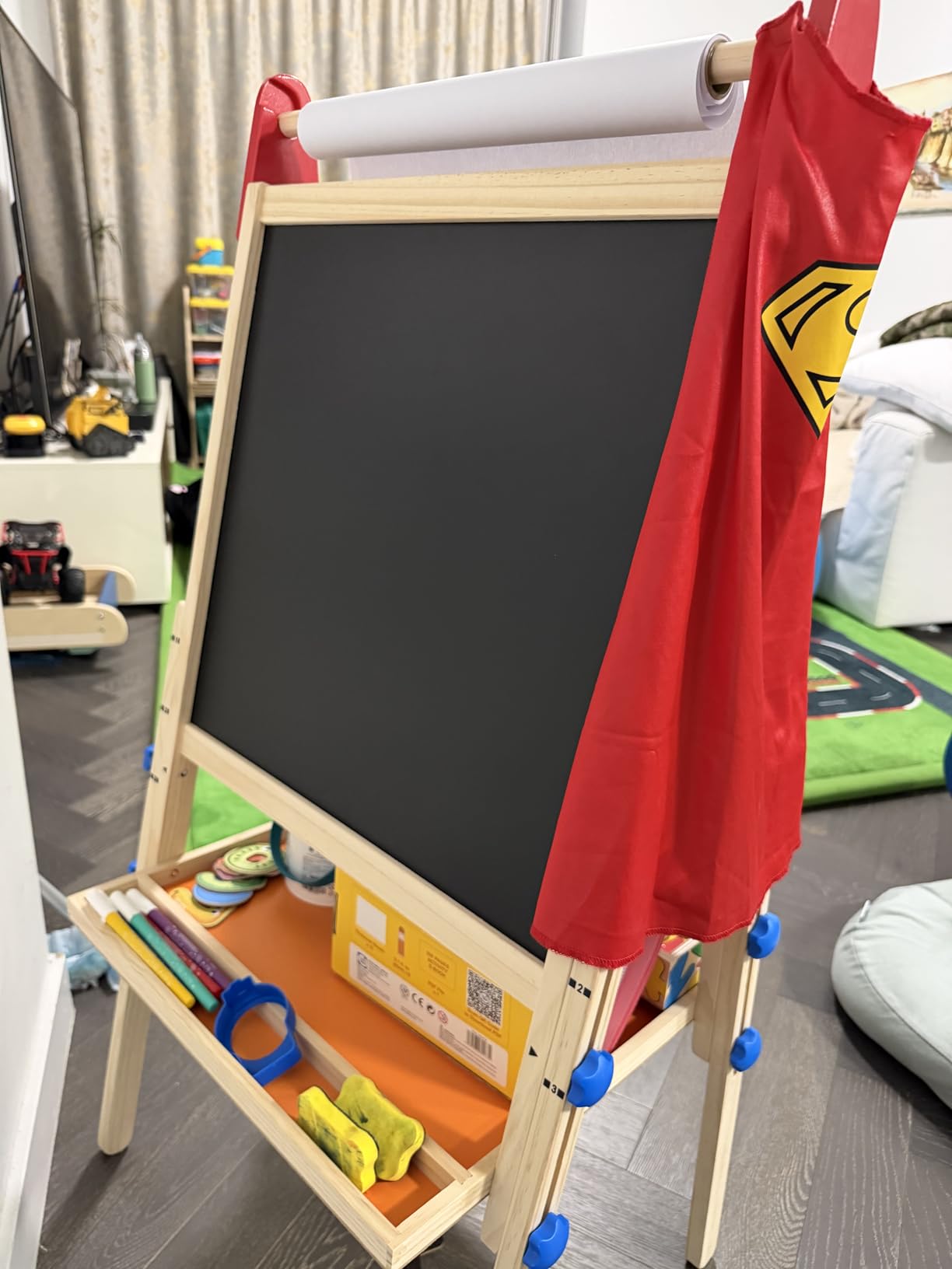 Tiny Land Wooden Easel for Kids, Art Easel with Chalkboard & Whiteboard, Sturdy Solid Pine Frame, 2 Drawing Paper Rolls, Double-Sided Board, 3 Adjustable Heights, Ages 3-12 customer photo 2