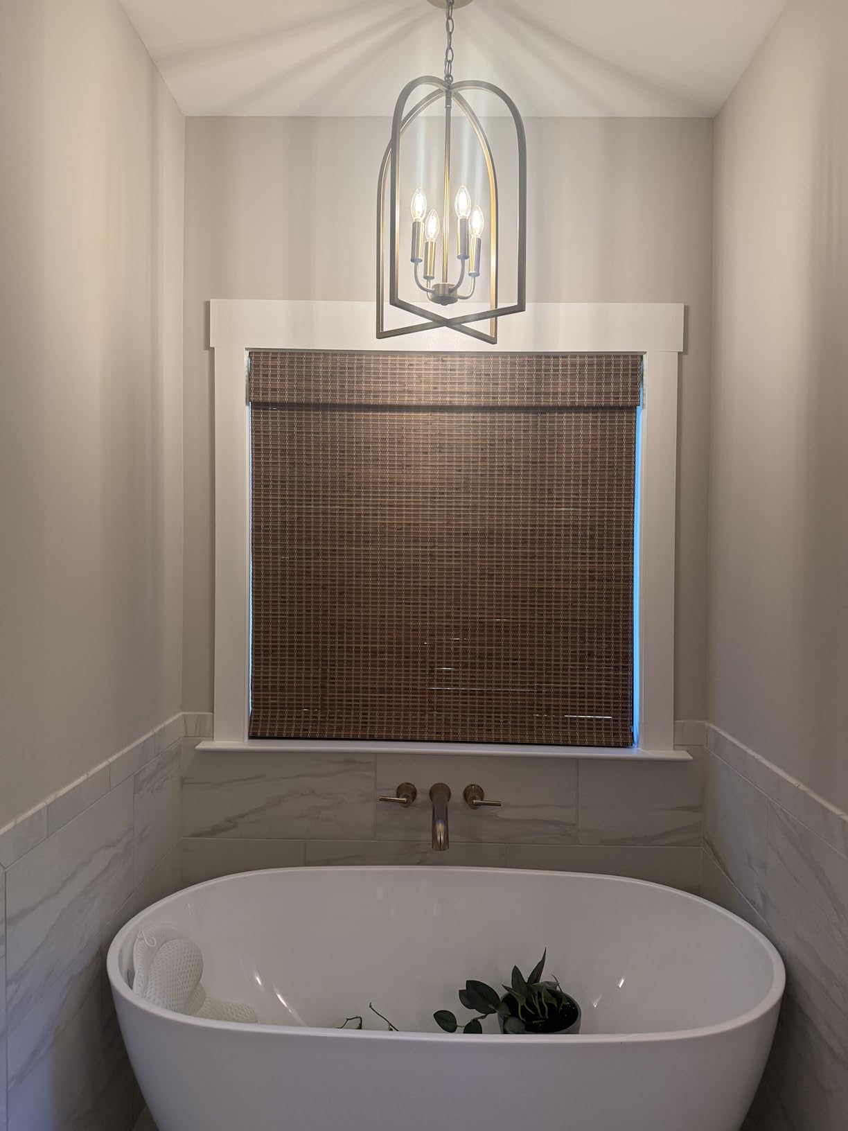 MOOD Custom Bamboo Shades | Rustic | Cordless Bamboo Roman Shades for Windows and Doors (Natural Woven) | Rustic Walnut (Great Privacy) | Custom Size customer photo 1