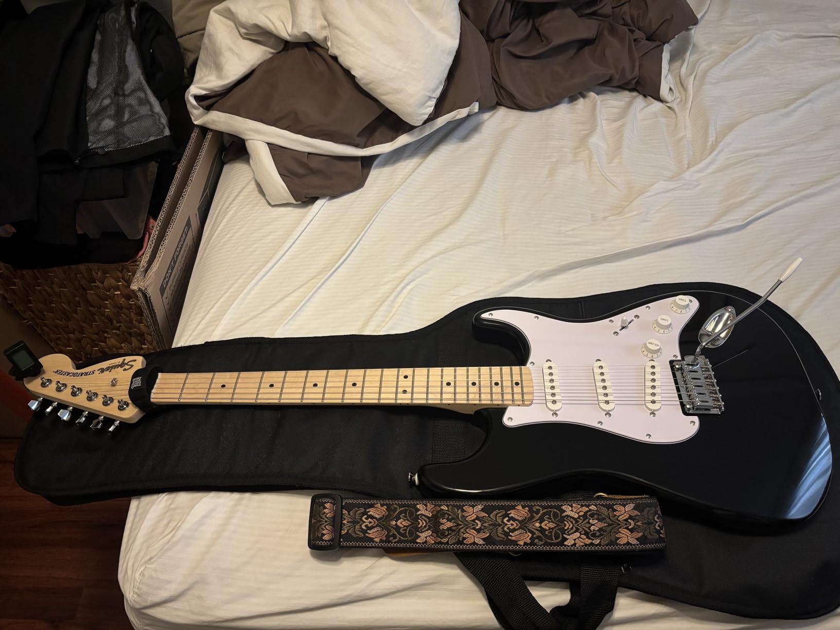 Squier Affinity Series Stratocaster Electric Guitar, 3-Color Sunburst | Ideal starter electric guitar, Fender-designed pickups, laurel fingerboard, 2-year warranty, under $300, sunburst customer photo 1