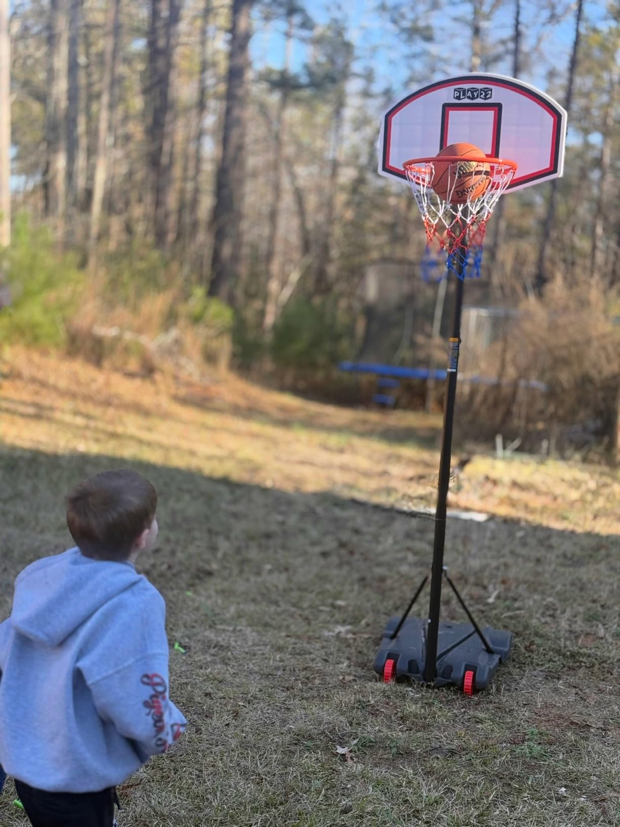 Play22 Kids Adjustable Basketball Hoop Height 5-7 FT - Portable Basketball Goals for Kids Teenagers Youth and Adults with Stand & Backboard Wheels Fillable Base - Great Indoor Outdoor Play customer photo 1