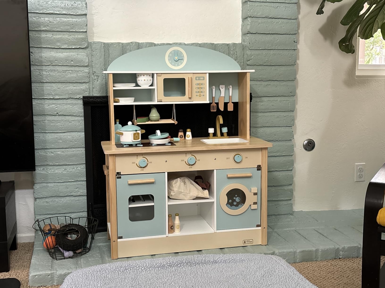 ROBUD Wooden Play Kitchen Set for Kids, Pretend Kitchen Toy | Realistic wooden kitchen playset with stove, oven, microwave, sink and accessories for imaginative pretend cooking fun. customer photo 2