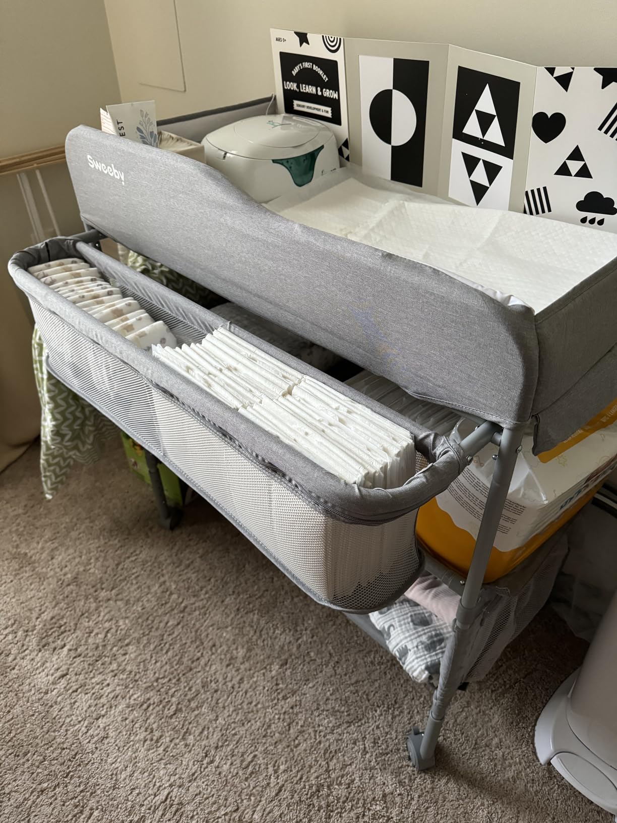 Sweeby Portable Baby Changing Table, Foldable Diaper Changing Station with Waterproof Pad, Mobile Nursery Organizer for Infant & Newborn Essentials, Grey customer photo 2