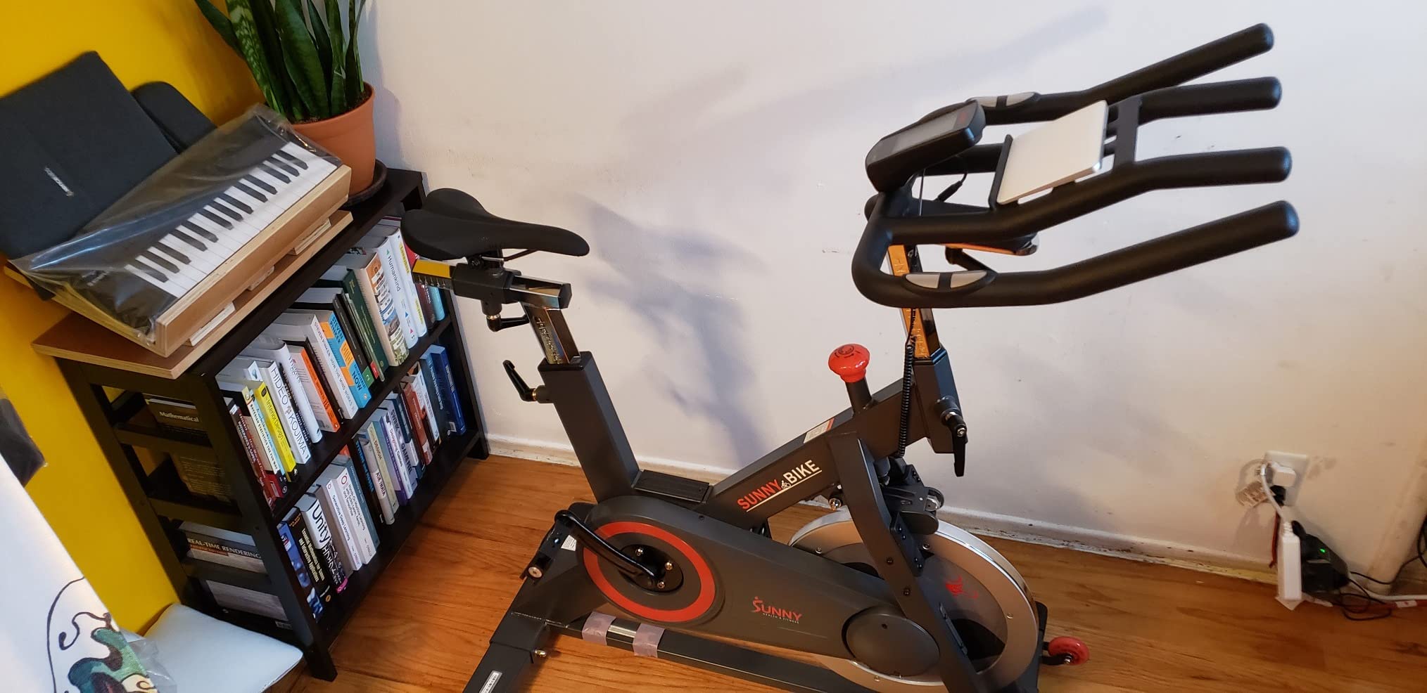 Sunny Health & Fitness Magnetic Exercise Bike, 44LB Flywheel & 300LB Weight Capacity for Intensive Home Workout, Indoor Cardio Training w/4-Way Adjustable Seat, Optional Free SunnyFit App Connection customer photo 2