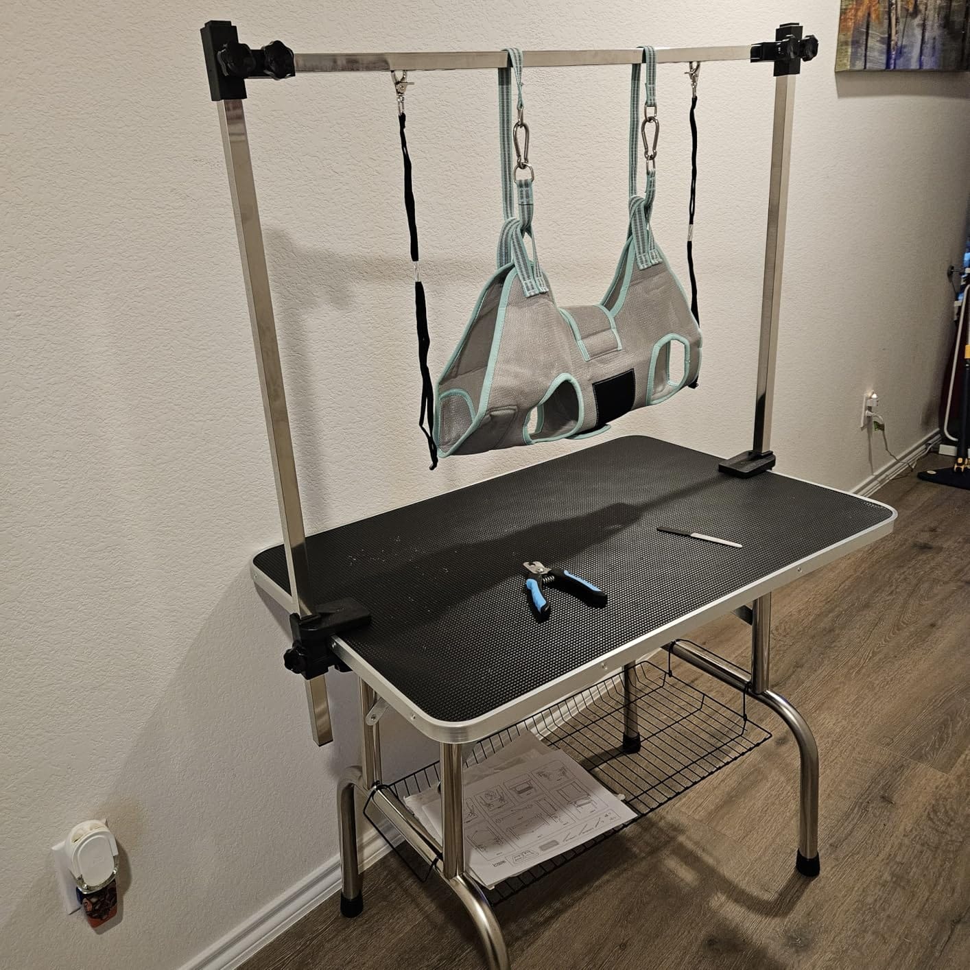 Lyromix 36'' Foldable Dog Grooming Table with Arms/Nooses/Mesh Tray, Black | Stainless Steel Grooming Table for Dogs at Home, Adjustable Pet Bathing Station, Non-Slip Waterproof Tabletop, Capacity 330Lb customer photo 1