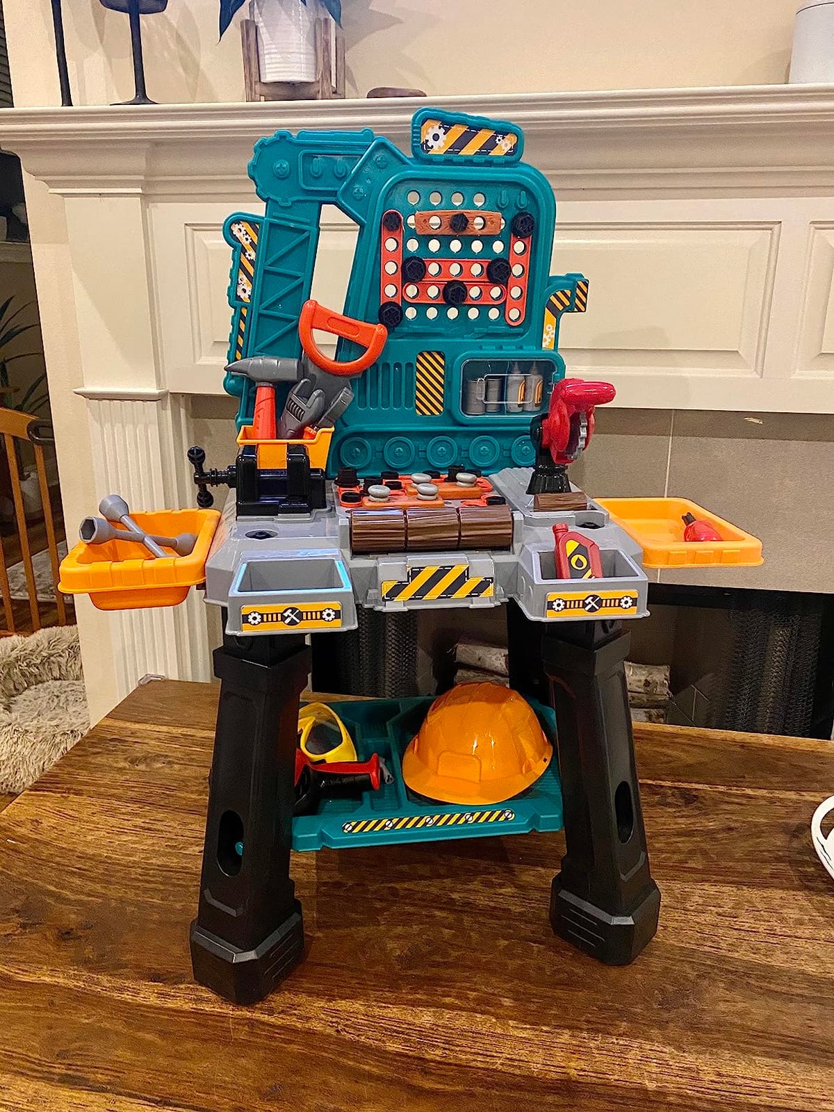 Amazon Basics Kids Workbench Construction Toy, Pretend Play Tool Set with 80 Pieces, Educational Interactive Playset, Play Helmet & Safety Goggles, for Ages 3 and Up, Multicolor, Medium customer photo 1