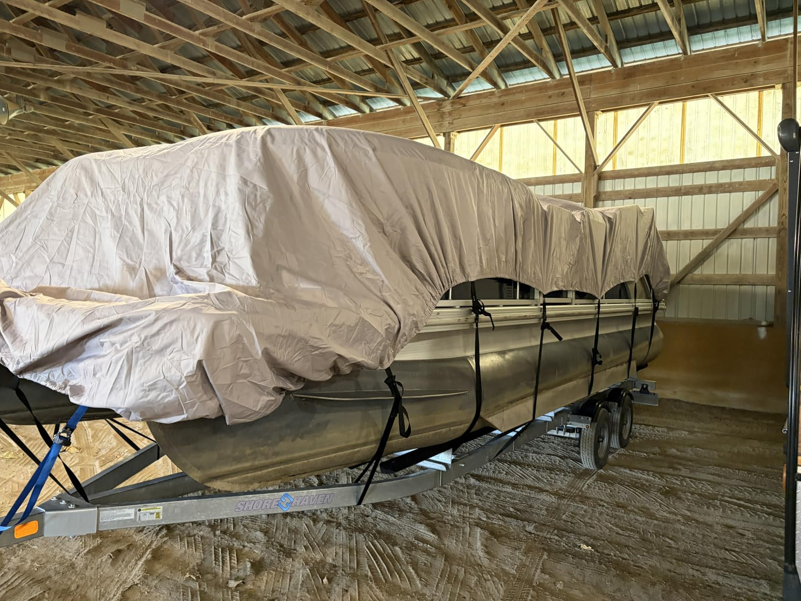 Solim 22-24FT Pontoon Boat Cover, 1200D Heavy Duty Waterproof, UV Resistant | Marine Grade Oxford Fabric, Tear Resistant, Double Stitching, Elastic Hem, Adjustable Tie-down Straps, Fits Up to 8.5 Ft Beam customer photo 1