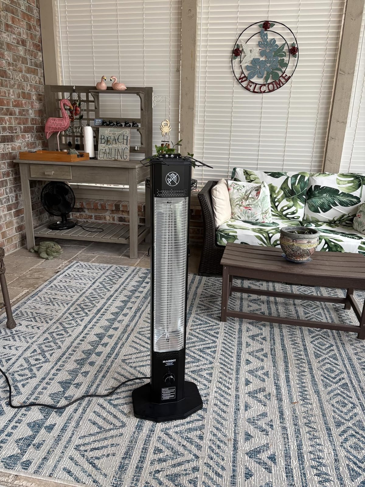 Outdoor Electric Patio Heater, Haimmy 42in Infrared Heater with Remote, 9 Heat Levels, 9H Timers, 1500W Instant Heating, Safety Lock, Tip-Over & Overheat Protection, IPX5 Waterproof Tower Space Heater customer photo 2