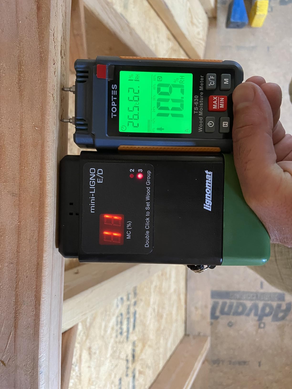 Wood Moisture Meter, TopTes Digital Moisture Meter TS-630, Handheld Humidity Tester with 2.25-inch LCD Display, Tricolor Backlight, Check The Dampness Level on Firewood/Drywall - Orange customer photo 2