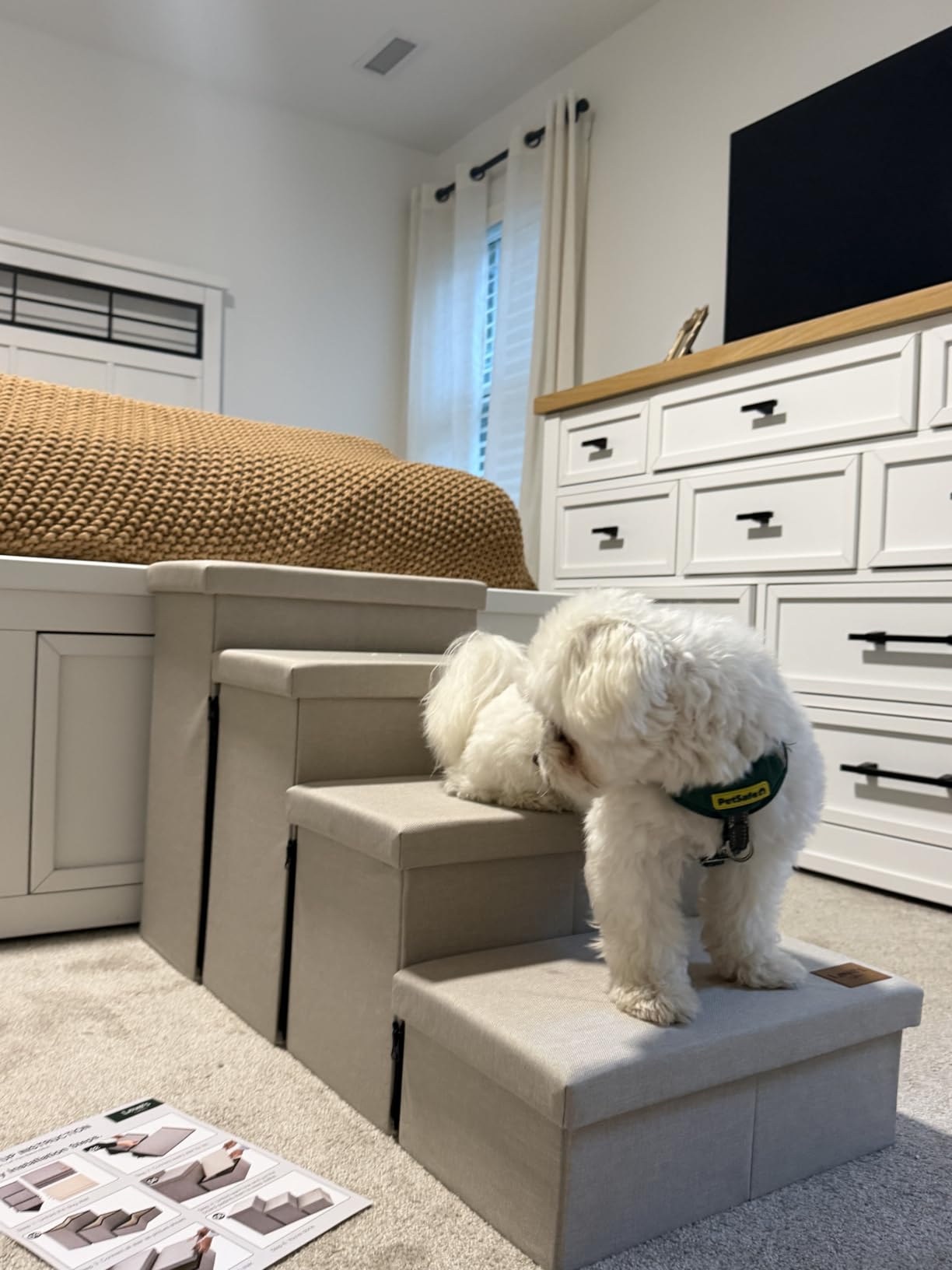 Love's cabin Dog Stairs for High Bed, Foldable Pet Stairs for Small Medium or Large Dogs Puppy with Storage for Bed or Couch, Cat Dog Steps Ramp with Zip up to 200 lbs, Solid Grey, 3 Steps customer photo 1