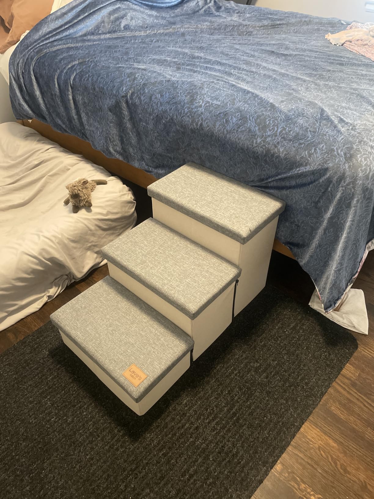 Love's cabin Dog Stairs for High Bed, Foldable Pet Stairs for Small Medium or Large Dogs Puppy with Storage for Bed or Couch, Cat Dog Steps Ramp with Zip up to 200 lbs, Solid Grey, 3 Steps customer photo 2