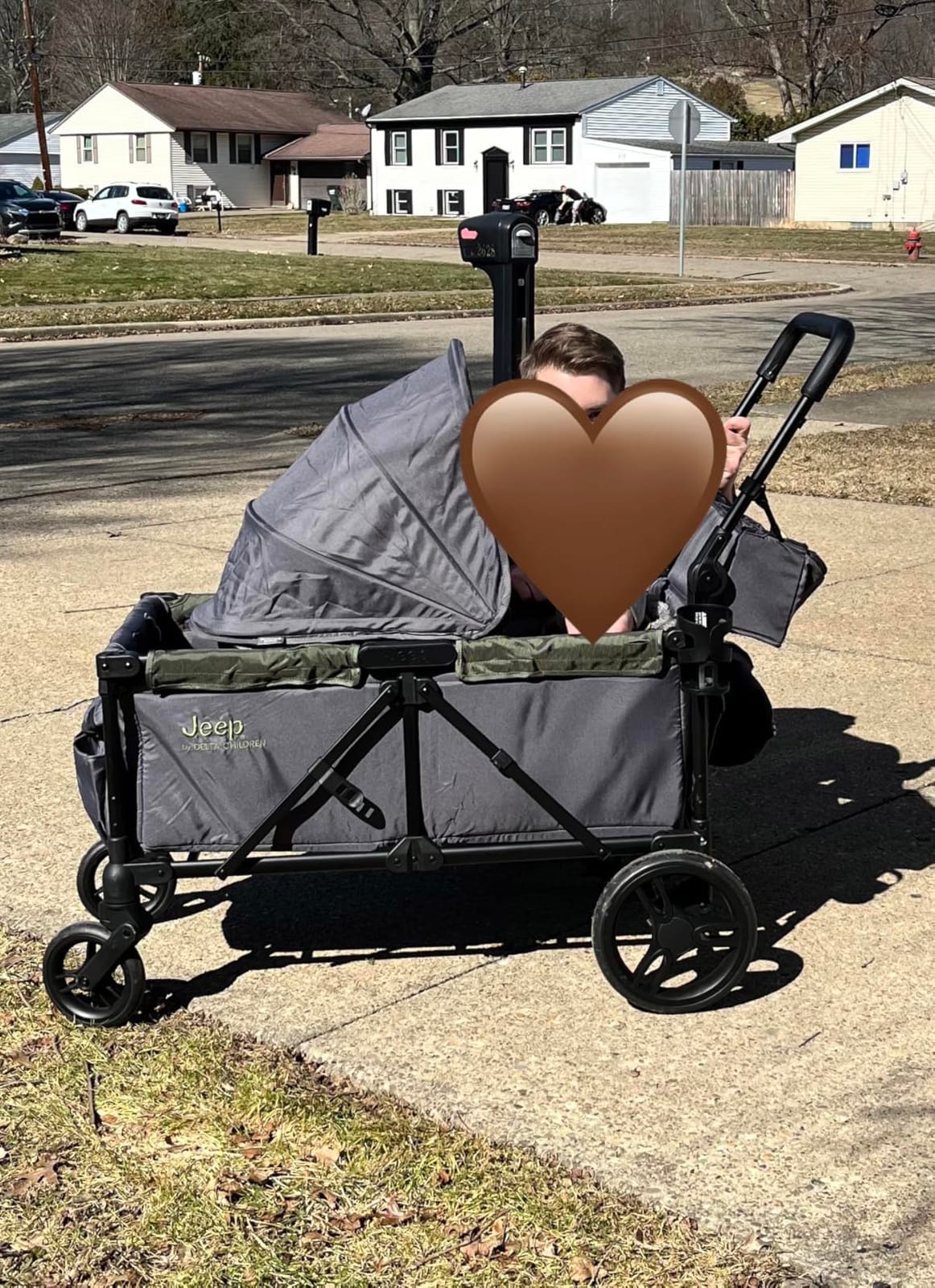 Jeep Sport All-Terrain Stroller Wagon by Delta Children - Includes Canopy, Parent Organizer, Adjustable Handlebar, Snack Tray & Cup Holders, Grey/Olive Green customer photo 2