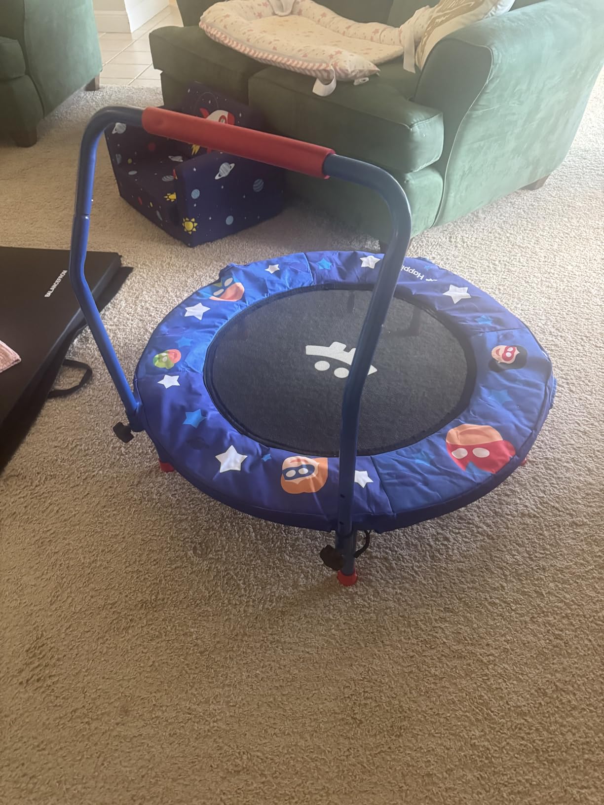 Happin 36'' Toddler Trampoline Indoor, Foldable Mini Trampoline for Kids Ages 2-6, ASTM Certified, Adjustable Handle customer photo 1