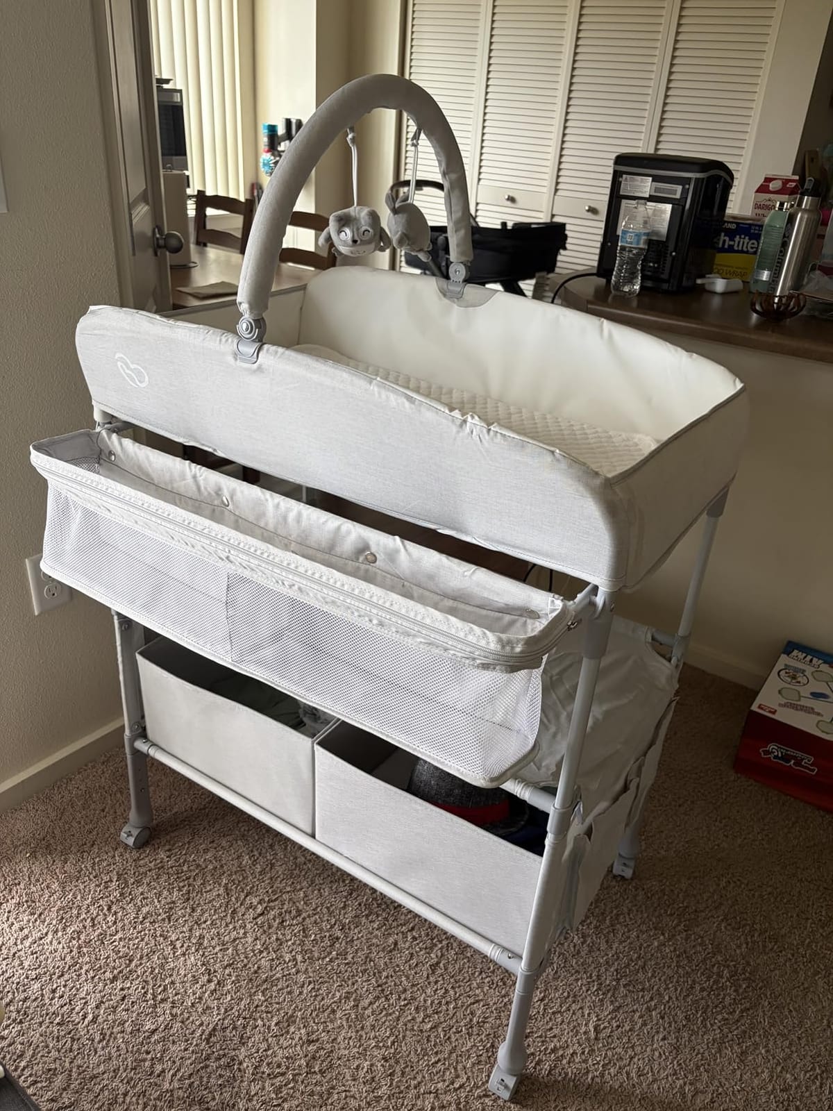 BabyBond Portable Baby Changing Table with 2 Storage Baskets (Beige) | Large Storage Foldable Changing Table for Infant and Newborn, Height Adjustable Diaper Changing Table with Lockable Wheels customer photo 2
