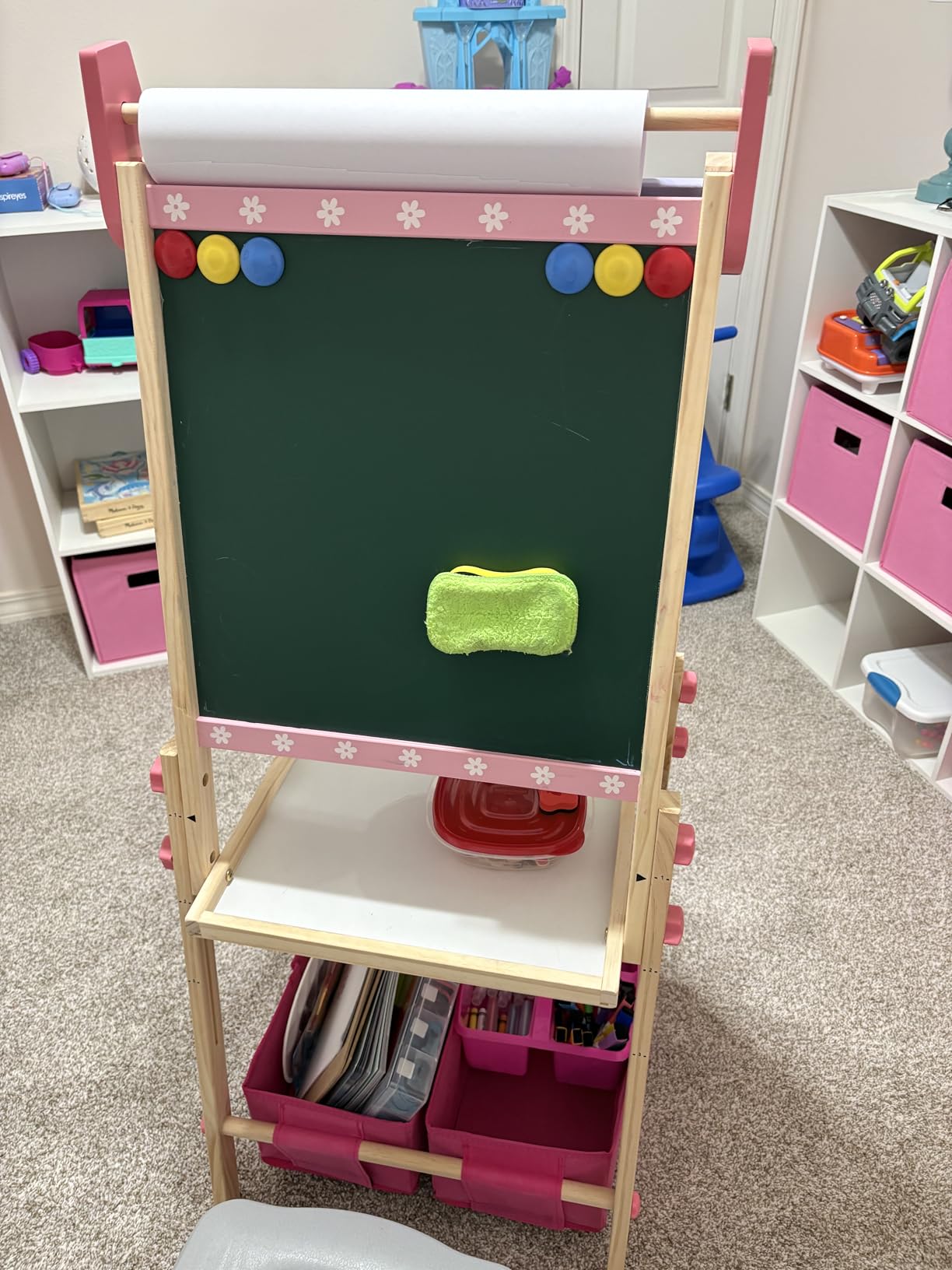 Kids Easel Including 100+ Accessories, Rundad Double Sided Wooden Easel for Kids Age 3-8 with Magnetic Chalkboard & Painting Board, Free Height Adjustable Art Easel Supplies for Toddlers customer photo 2