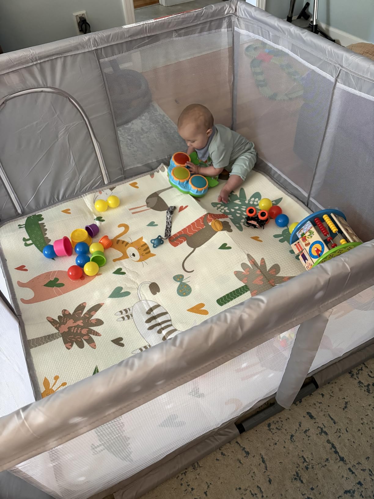 Baby Playpen with Mat, 50x50 Inch Playpen with Mat Waterproof for Babies and Toddlers Play Pen Playards Safety Gate Fence Active Center Indoor customer photo 2