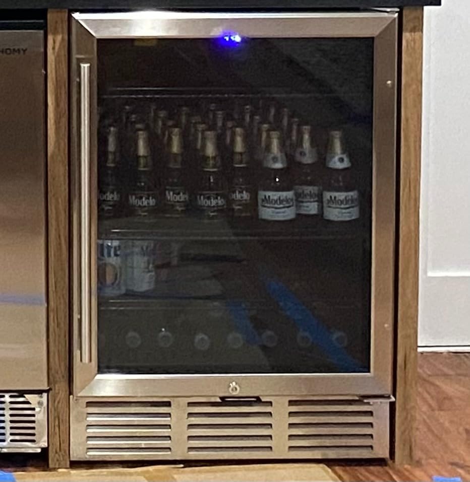 EUHOMY 24 Inch Beverage Refrigerator, 180 Can Under Counter Refrigerator | 37°F-65°F, Compressor Cooling, Built-in or Freestanding, Removable Shelves, Bar Office Kitchen Use, LED Light, Glass Door customer photo 1