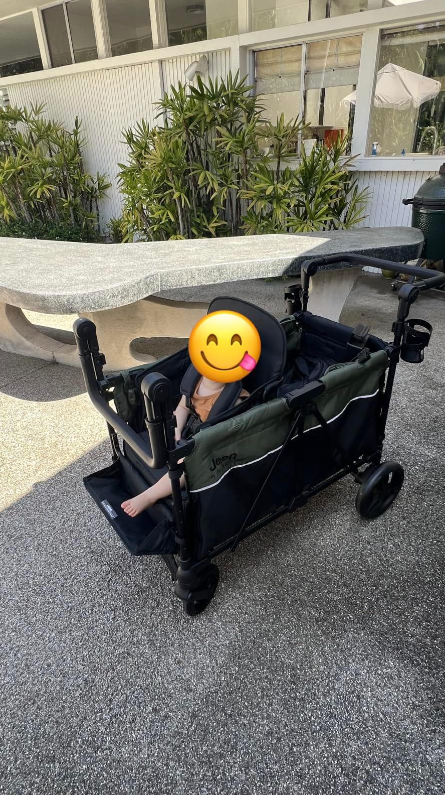 Jeep Aries Stroller Wagon by Delta Children Premium Wagon for 2 Kids with Convertible Seats, Adjustable Push/Pull Handles, Removable Canopy & Flat Fold - Greenguard Gold Certified, Black/Green customer photo 2