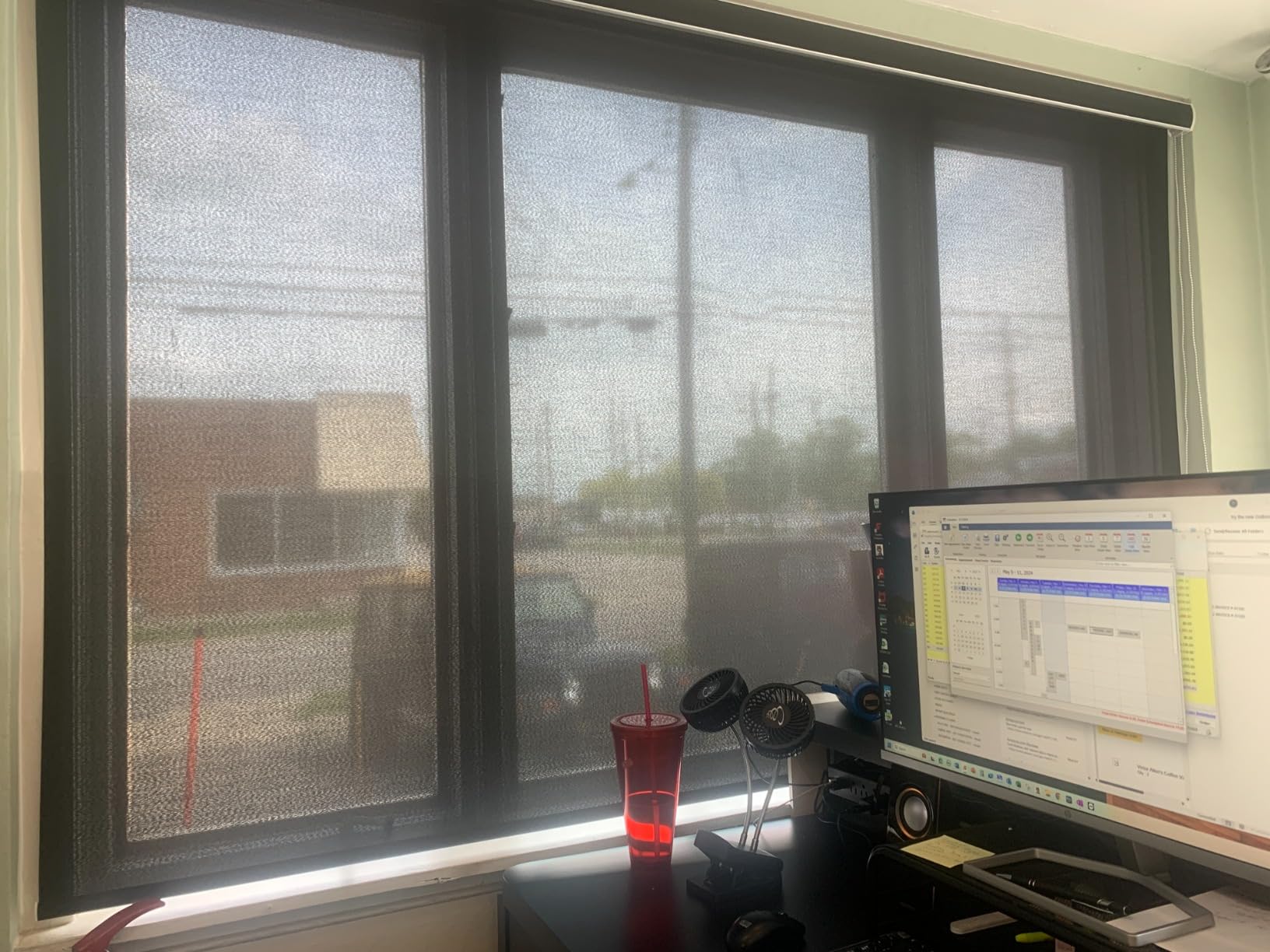 MYshade Custom Size Roller Shades Light Filtering Cordless Window Blinds, Solar Mesh Fabric Roll-up Sunroom Shade with Valance, 5% Openness Light Blocking Sun Screen Sheer Blind White customer photo 2