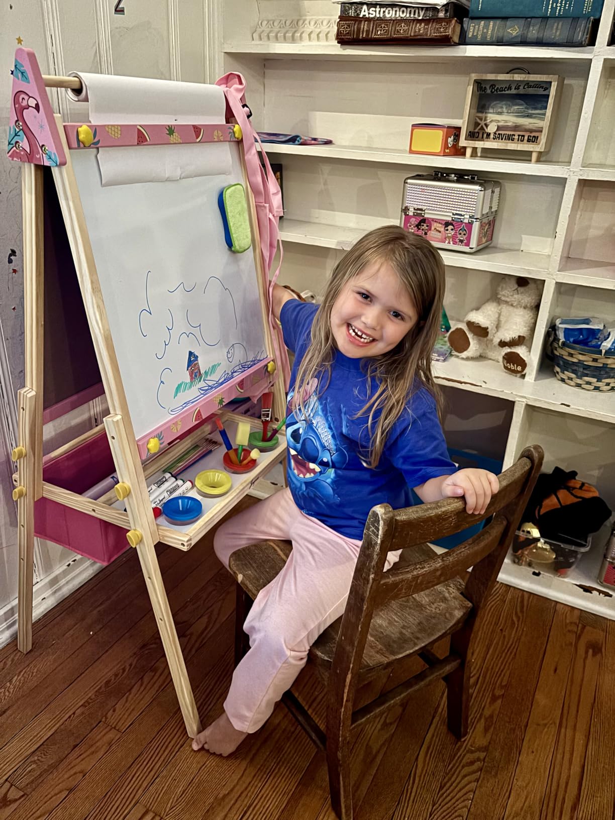 Joyooss Art Easel for Kids Easel for Toddlers, Adjustable Painting Station Wooden Easel Toddler Easels Kids Board Whiteboard & Chalk Board, Art Easel for Kid Age 4-8 9-12 Kid Easel customer photo 1