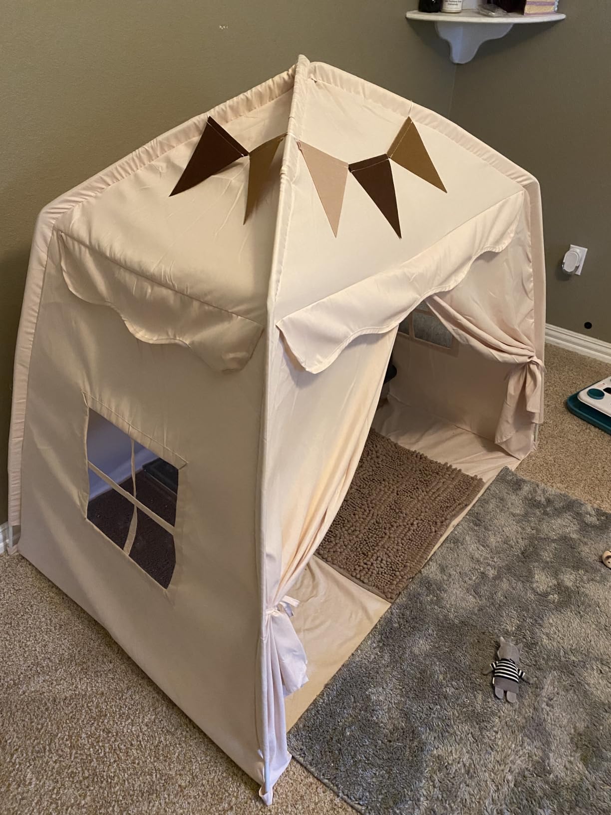 Little Dove Extra Large Kids Play Tent with Flags & Star Lights, Portable & Foldable Teepee Tents, Dome Tent Playhouse for Indoor & Outdoor Use, Kids Tent for Boys & Girls, 59x39x59 in, Cream customer photo 2