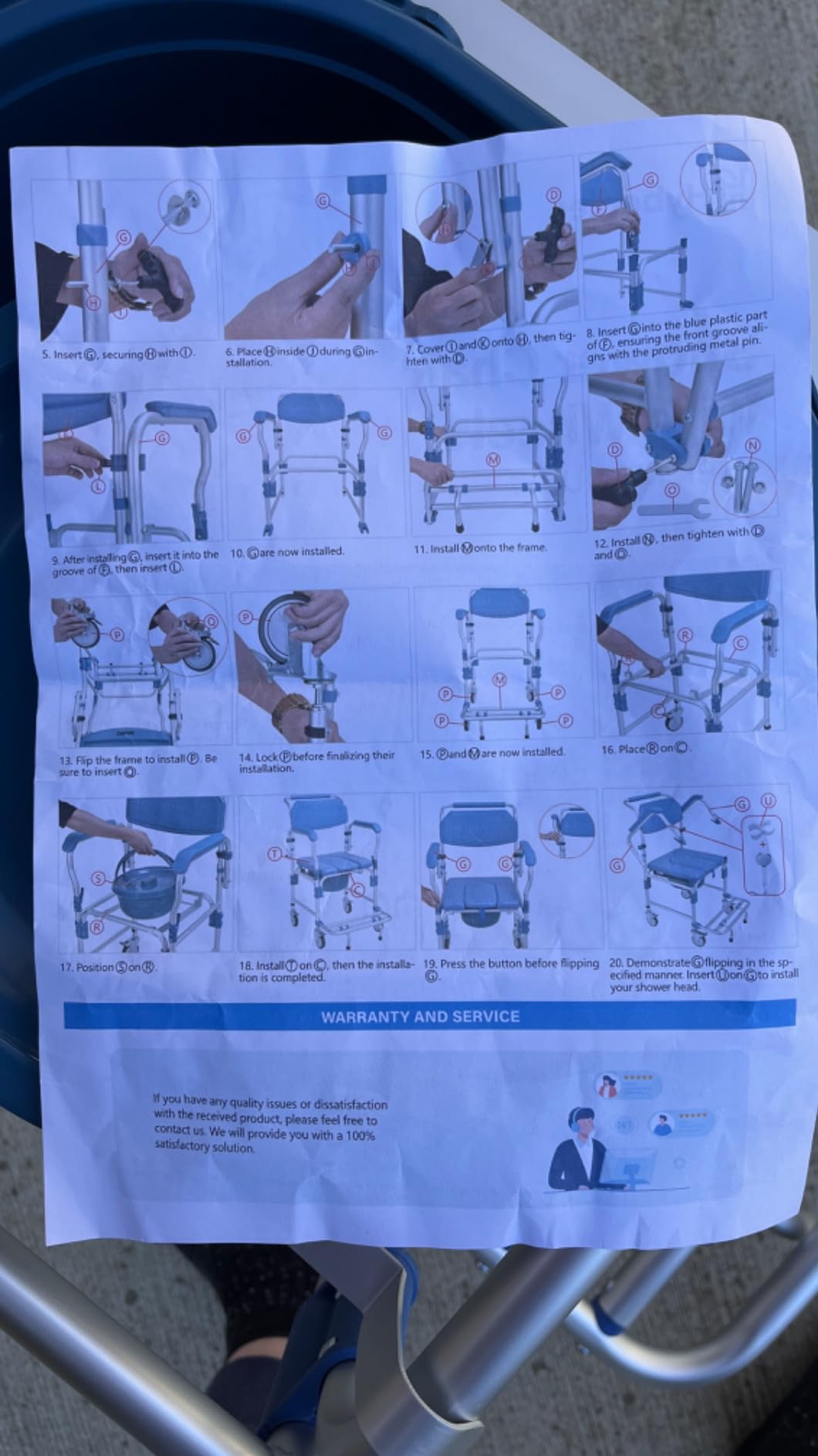 Bedside Commode Wheelchair with Drop Arms & Lockable Casters, Waterproof Aluminum Shower Chair, Anti-Tilt Foldable Footrest, Sponge Padded Seat, 330lbs Weight Capacity, 3 in 1 Bedside Commode Chair customer photo 1