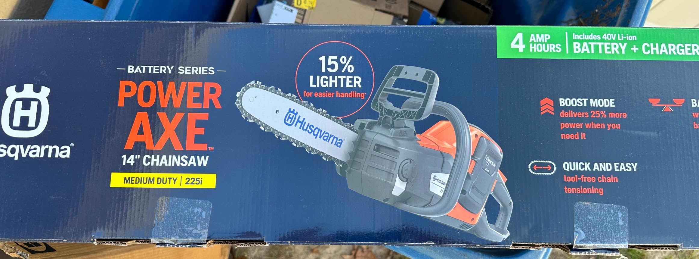 Husqvarna Power Axe 225i Battery Operated Chainsaw, 14-inch Electric Chainsaw with Battery and Charger, Tool-Less Chain Tensioning customer photo 1