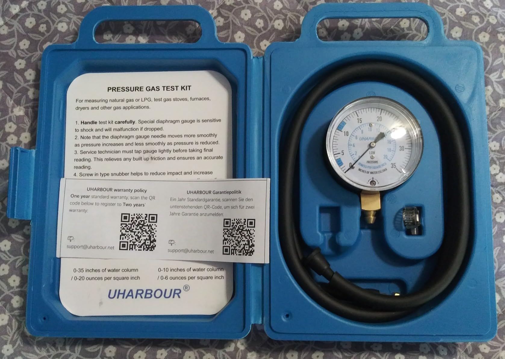 UHARBOUR LP Gas Manometer Pressure Tester 0-35