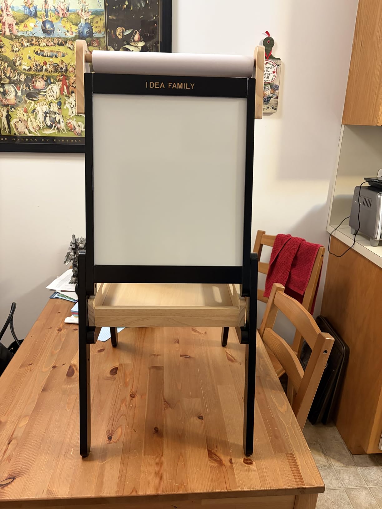 3 in 1 Easel for Little Kids with Wood Tray, Double Sided Wooden Easel with Paper Roll, Magnetic Whiteboard & Dry Erase Black Chalkboard, Height Adjustable customer photo 2