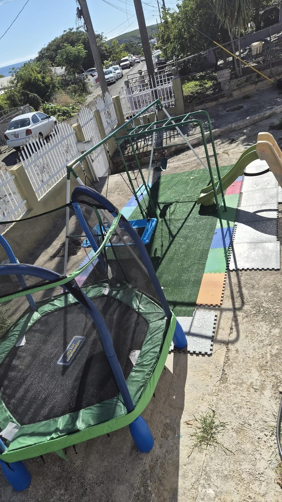 Hapfan Swing Sets for Backyard with Monkey Bars, 5 in 1 Playground Set | Monkey Bars + Belt Swing + Platform Swing + Climbing Net + Trapeze Bar, ASTM Tested | CPSC Safety Compliant (White & Green) customer photo 2