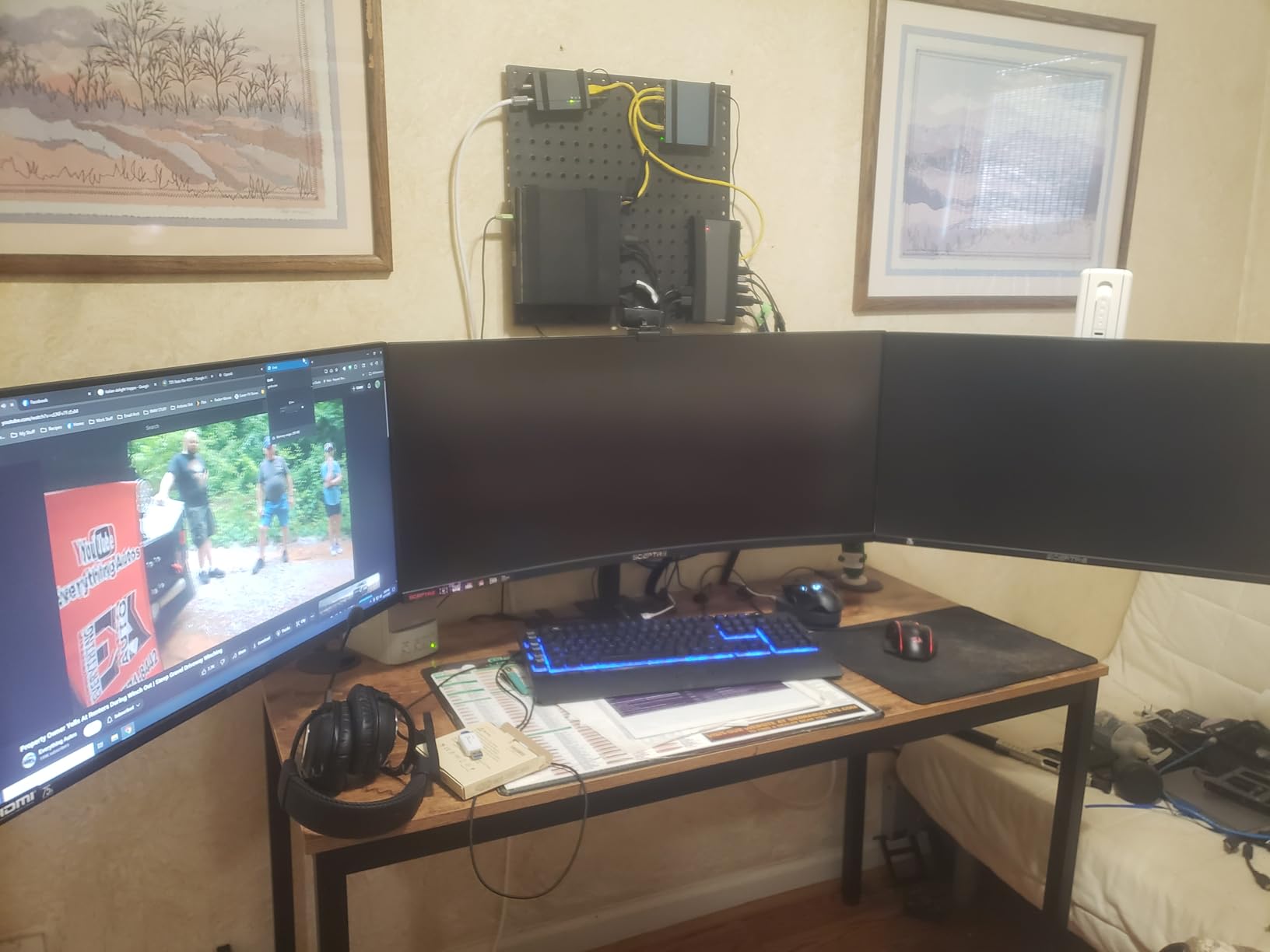 VIVO Premium Triple Monitor Desk Mount for 3 Screens up to 22 lbs, Fits up to 38 inch Ultrawides on Center Bracket, Adjustable Telescoping Arms, Flush Wall Setup, Black, STAND-TS03C customer photo 1