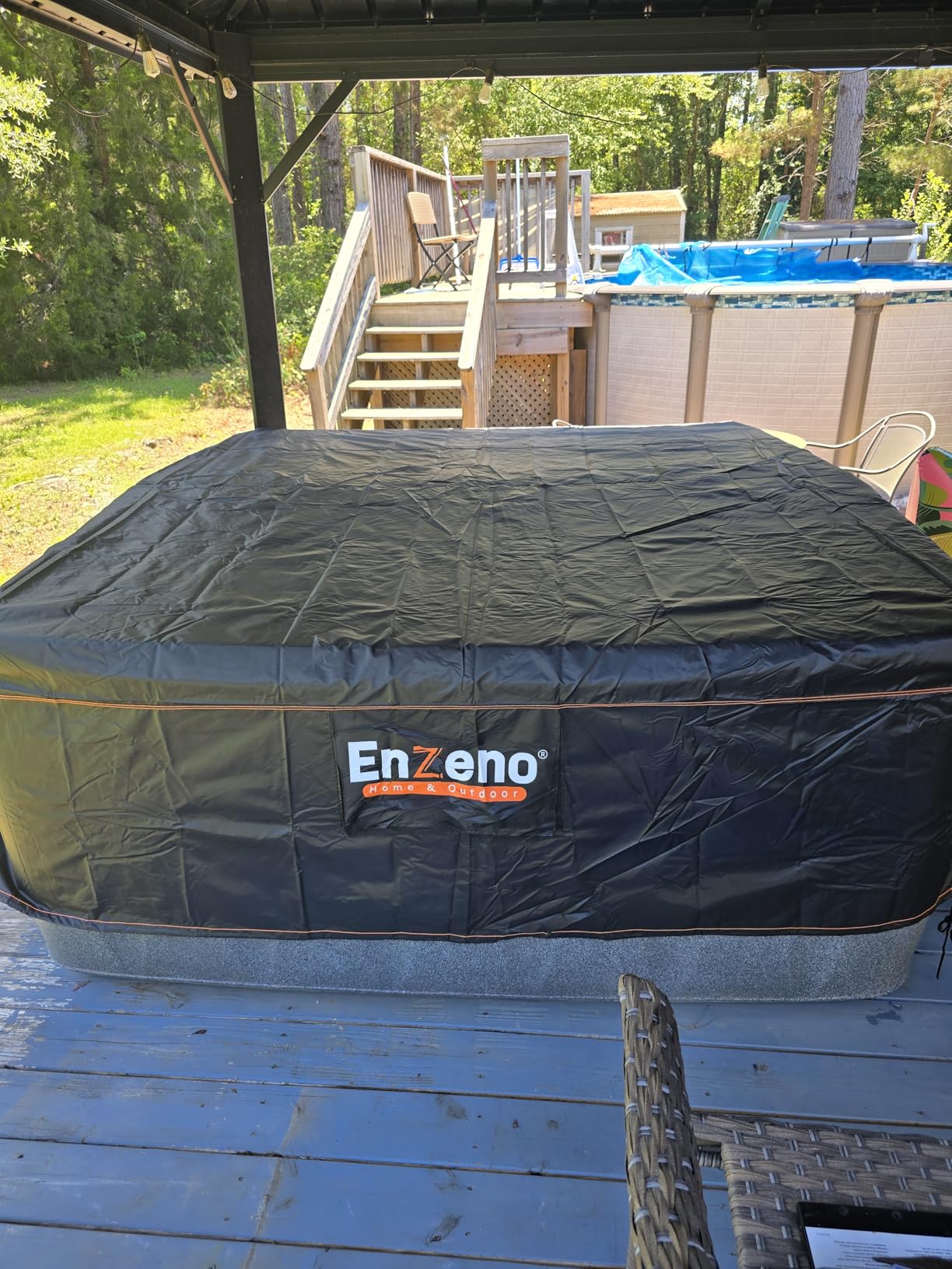 Enzeno Outdoor SPA Hot Tub Cover Waterproof Square 86 x 86 inch fit 84 x 84 or 83 x 83 or 82 x 82 or 7 ft x 7 ft 420D Heavy Duty Cub Hot Tub Lid Protectors Protective Cover Cap customer photo 1
