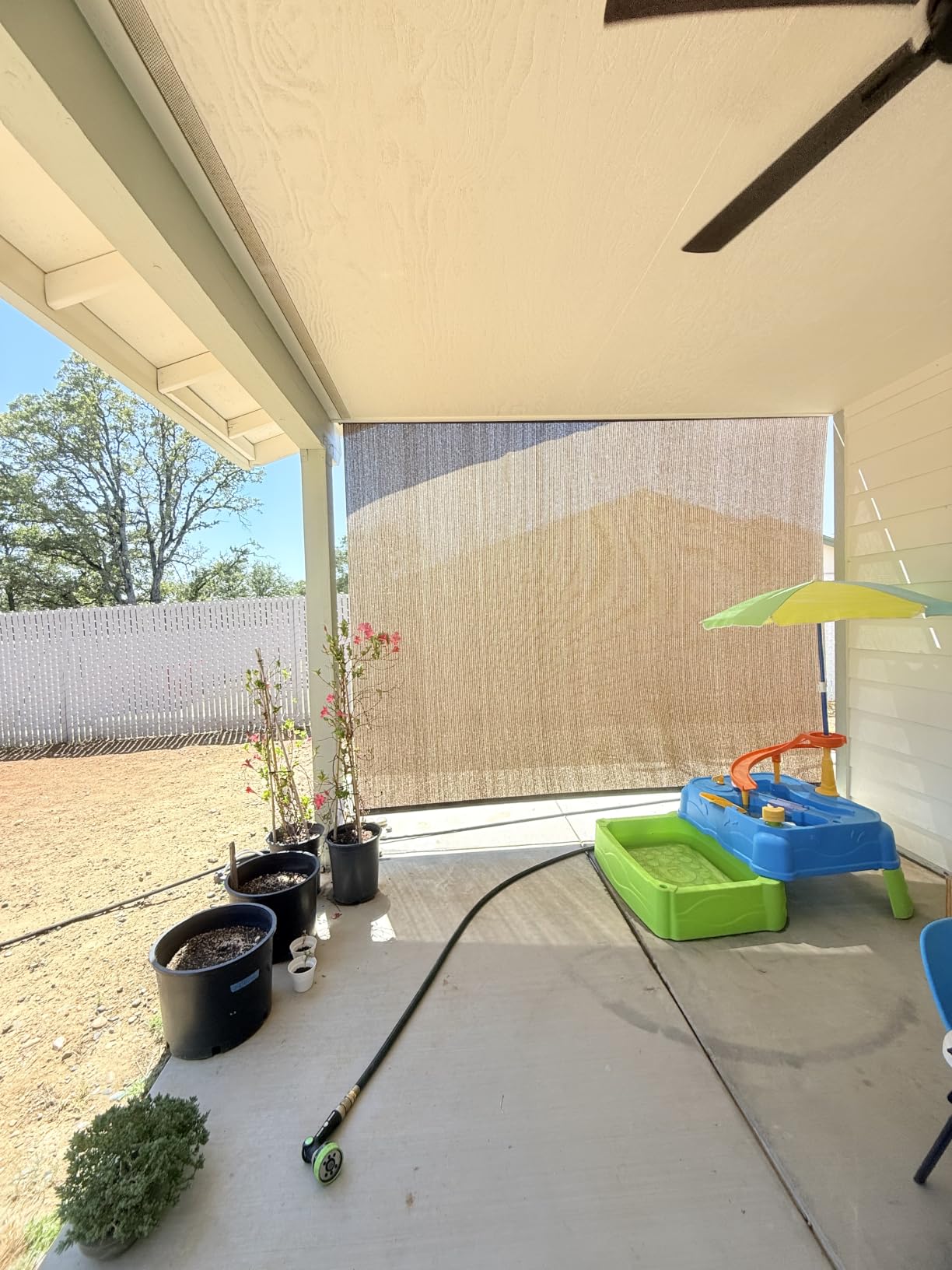 Artpuch Outdoor Roller Shade 8' W x 8' H, Gray Exterior Cordless Patio Shades Roll Up Blinds with Spliced Pole Design, (2 Poles, One-Piece Fabric) customer photo 2