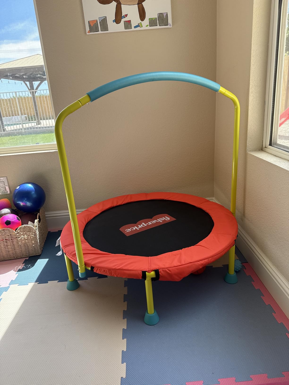 Fisher-Price 3-Foot Mini Trampoline, WonderJump 36-Inch Round Indoor Toddler Kids Trampoline with Stabilizing Handlebar customer photo 2
